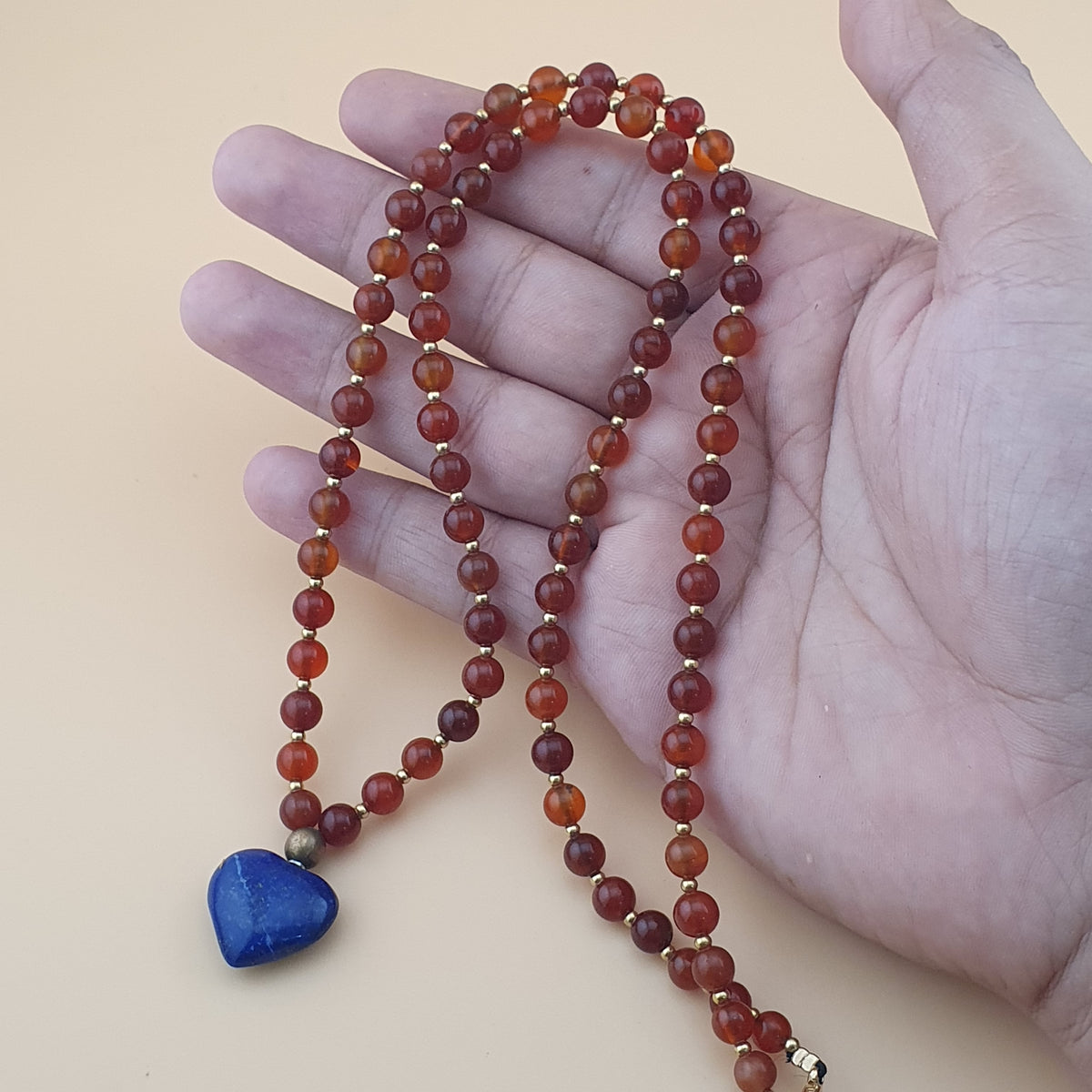 Vintage Red Carnelian From Mali With LapisLazuli Pendant Necklace