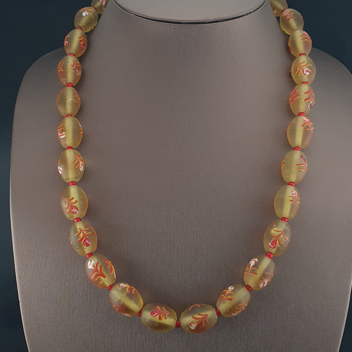 Antique Murano Style Floral Glass & Venetian WhiteHeart Glass Beads Necklace