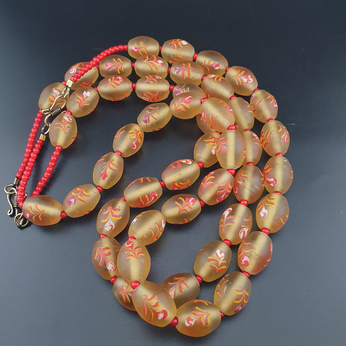 Antique Murano Style Floral Glass & Venetian WhiteHeart Glass Beads Necklace