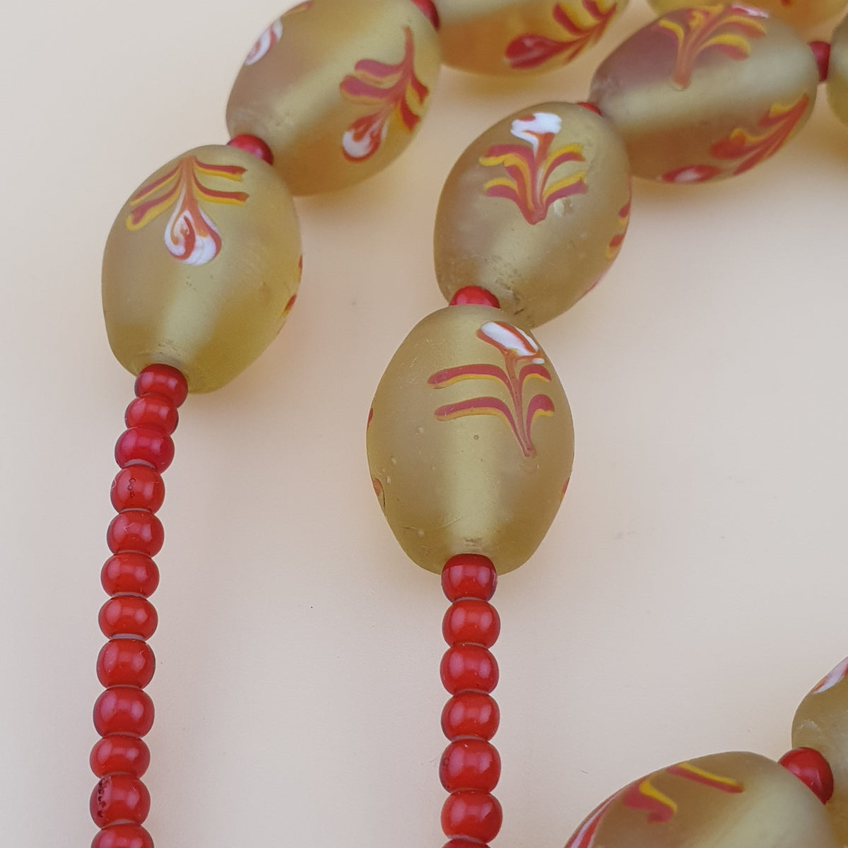 Antique Murano Style Floral Glass & Venetian WhiteHeart Glass Beads Necklace