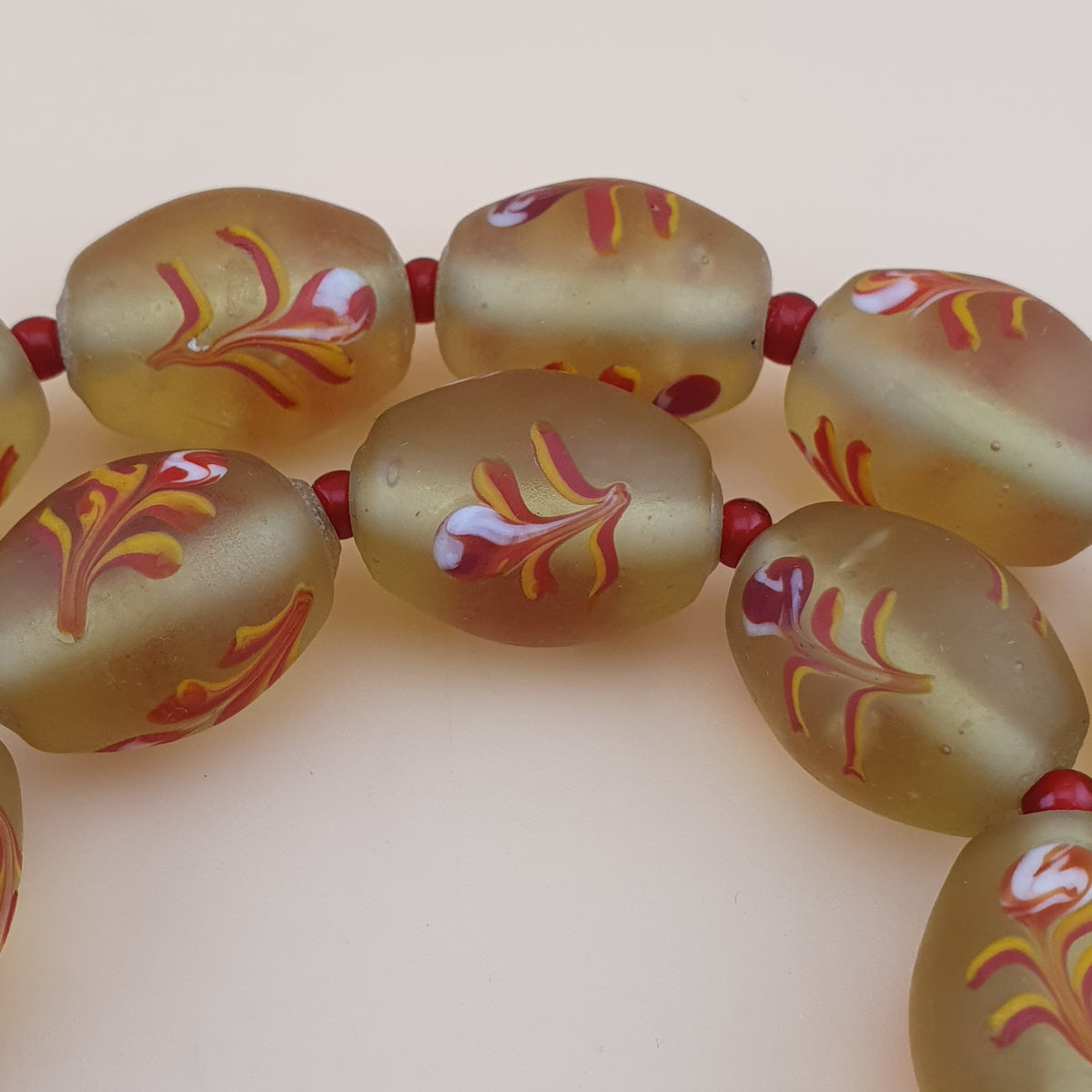 Antique Murano Style Floral Glass & Venetian WhiteHeart Glass Beads Necklace
