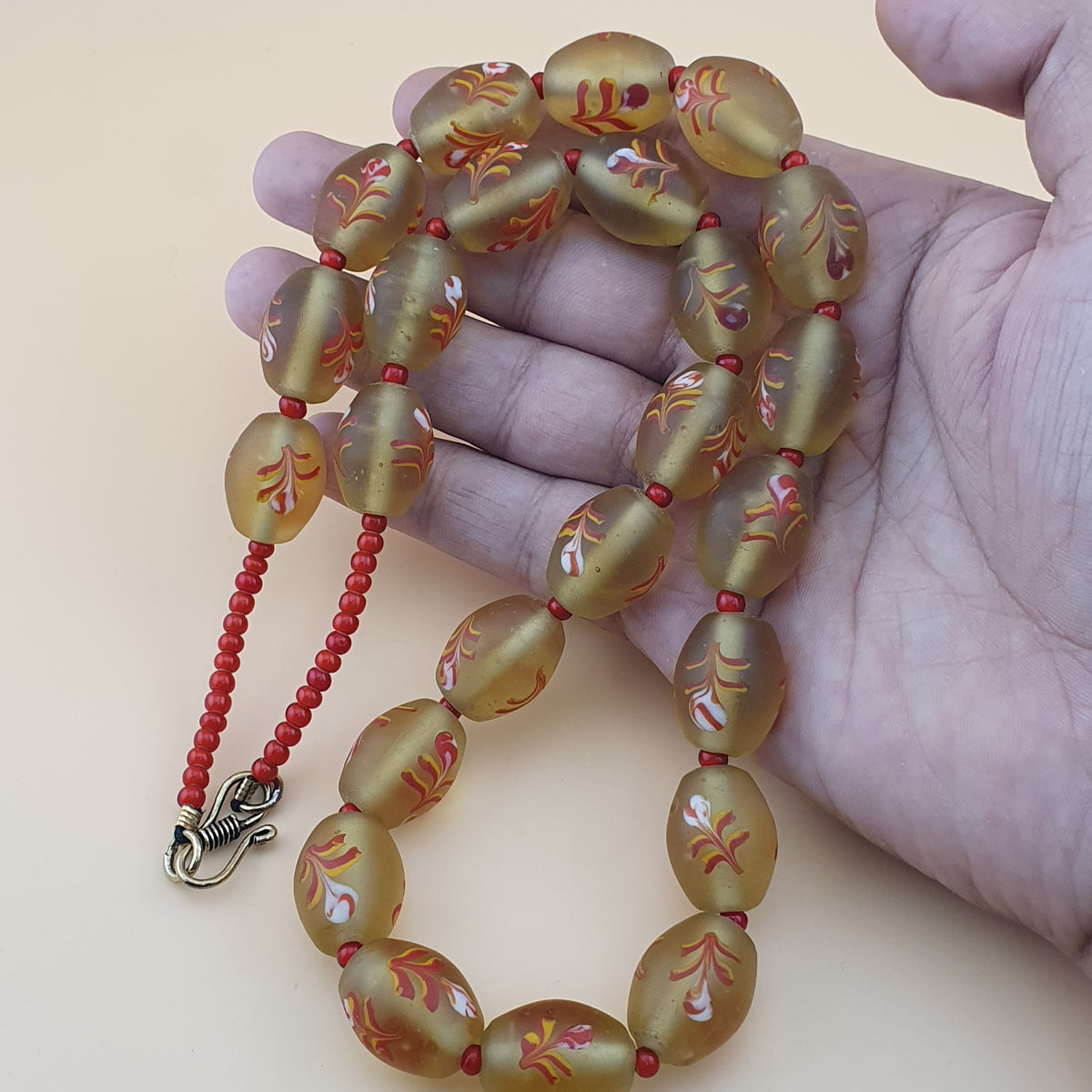 Antique Murano Style Floral Glass & Venetian WhiteHeart Glass Beads Necklace