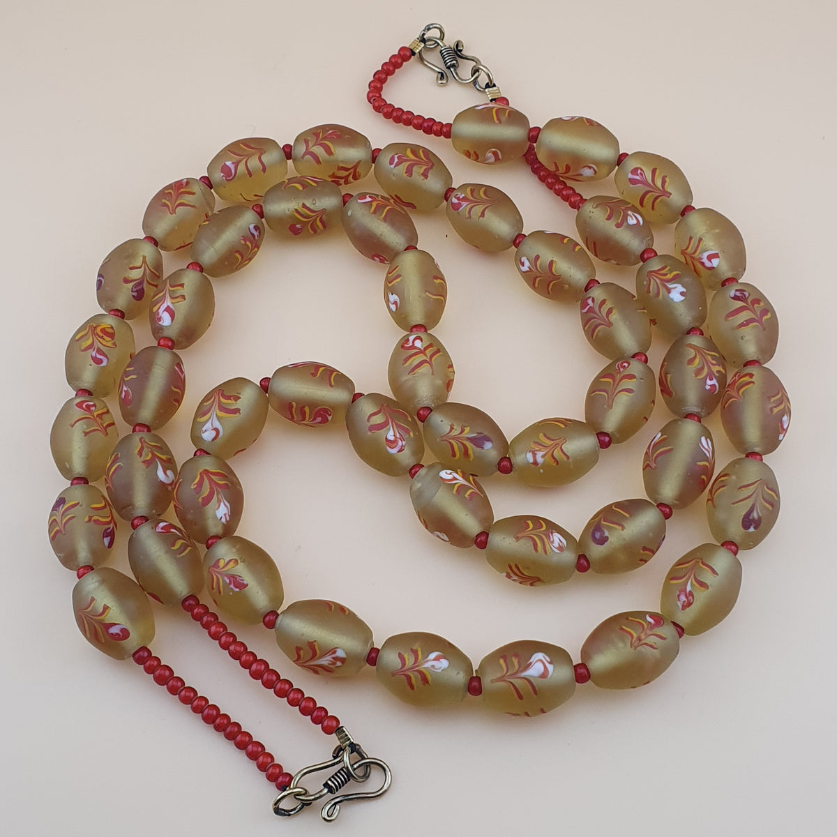 Antique Murano Style Floral Glass & Venetian WhiteHeart Glass Beads Necklace