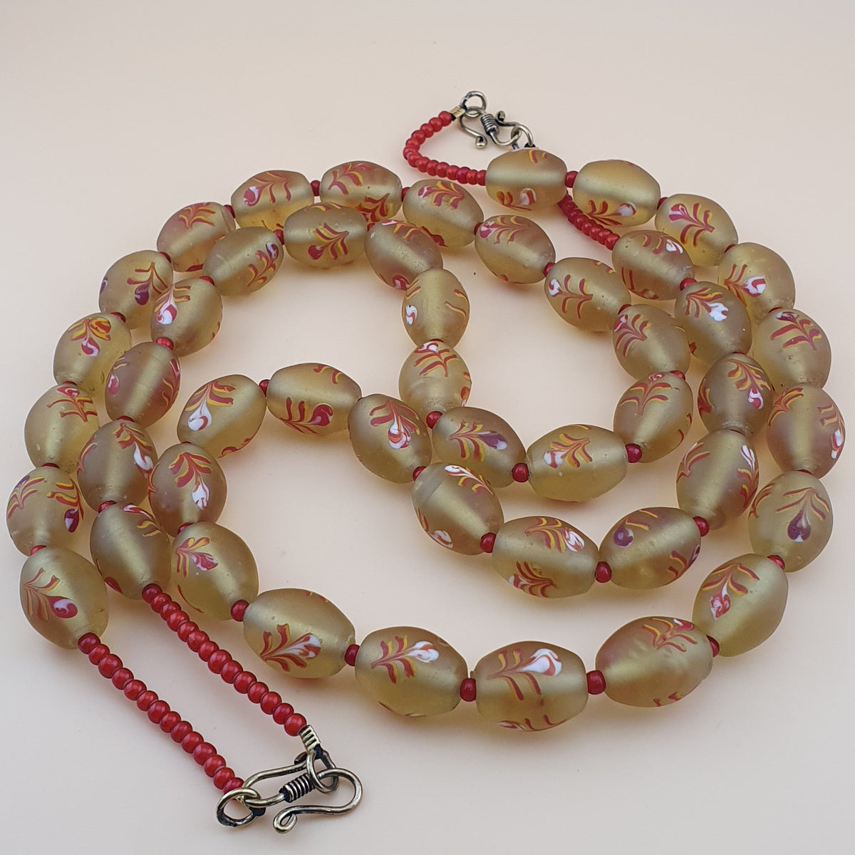 Antique Murano Style Floral Glass & Venetian WhiteHeart Glass Beads Necklace