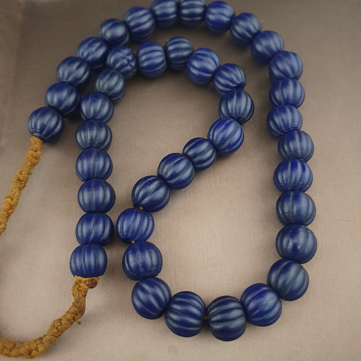 Antique African Deep Blue Melon Shape Glass Beads Strands