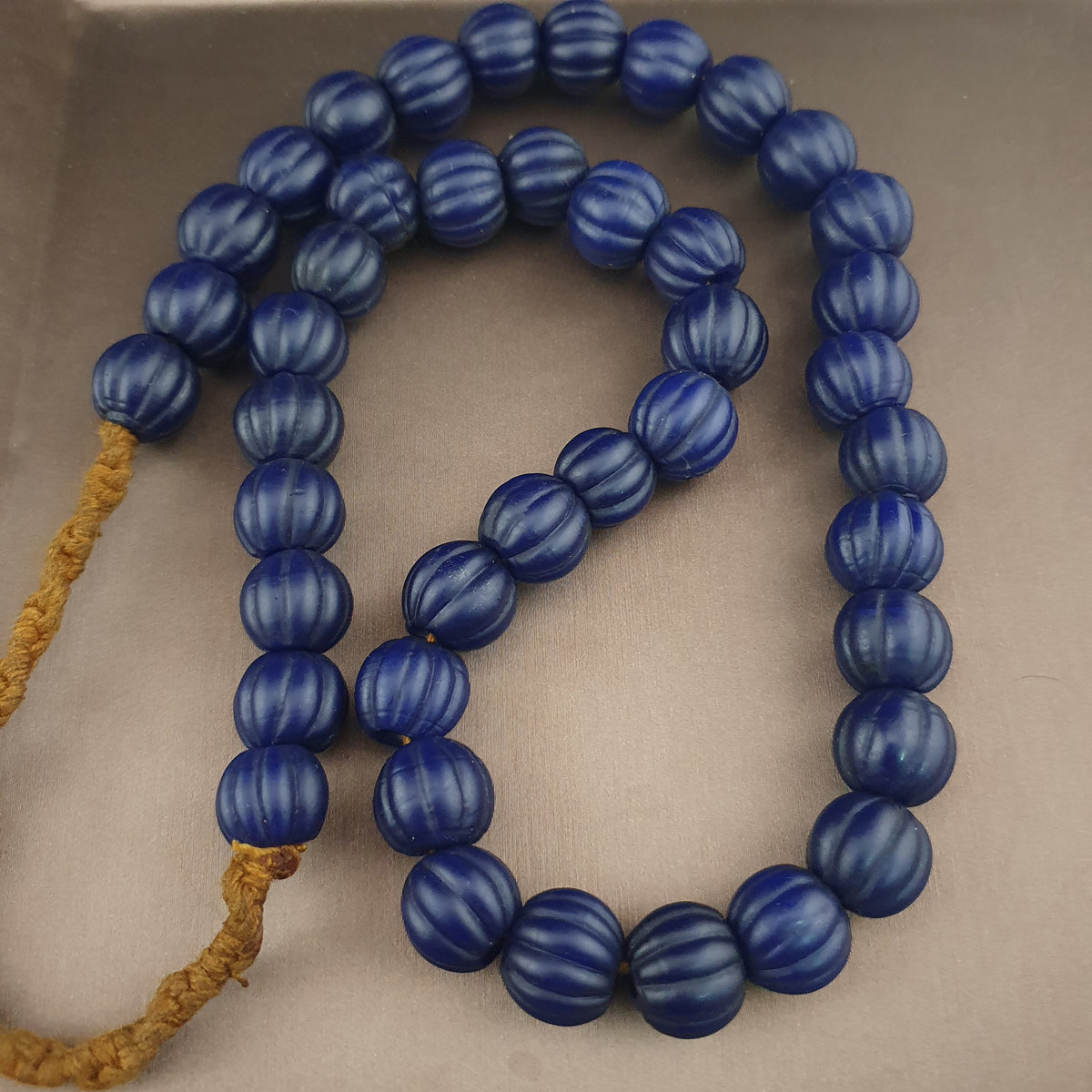 Antique African Deep Blue Melon Shape Glass Beads Strands