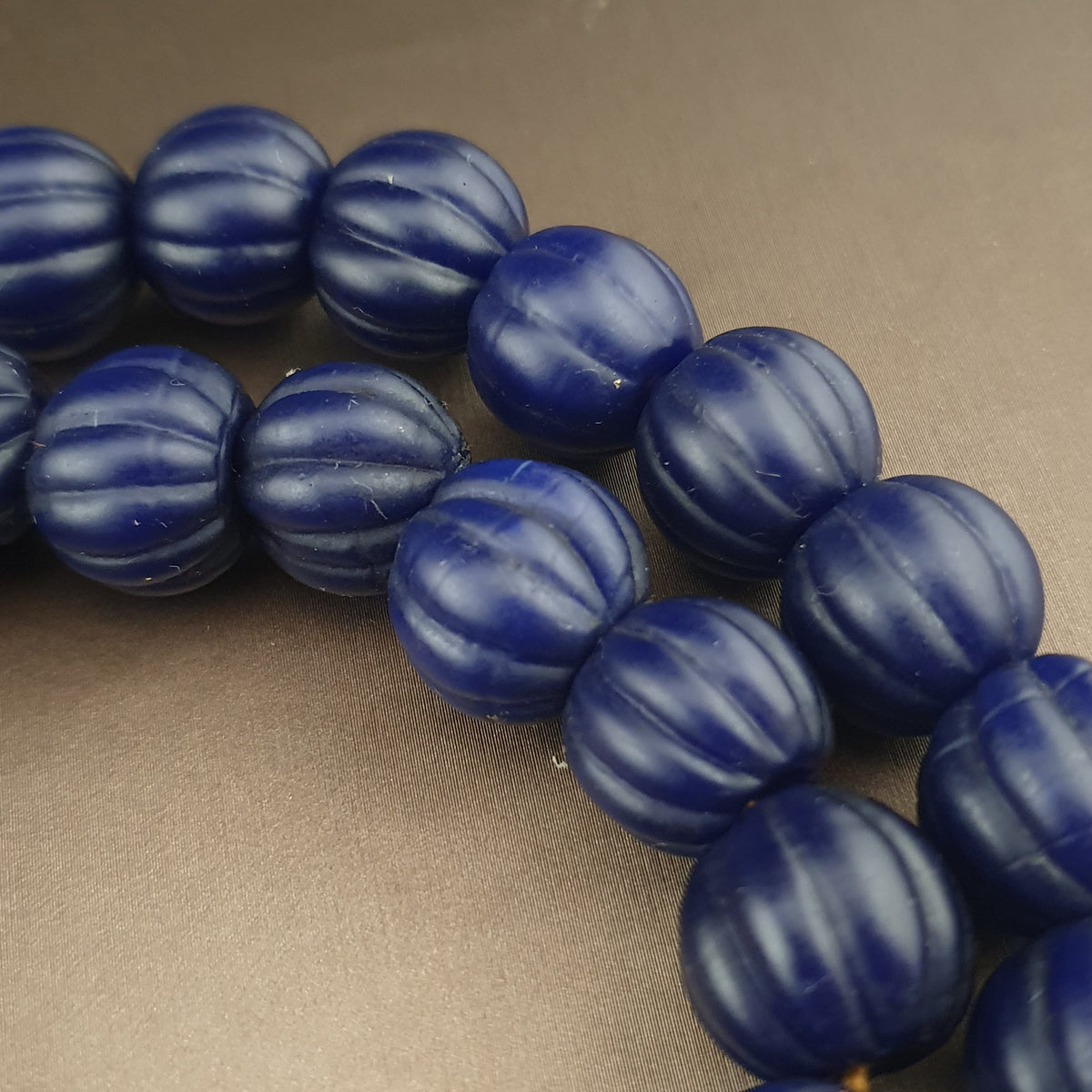 Antique African Deep Blue Melon Shape Glass Beads Strands