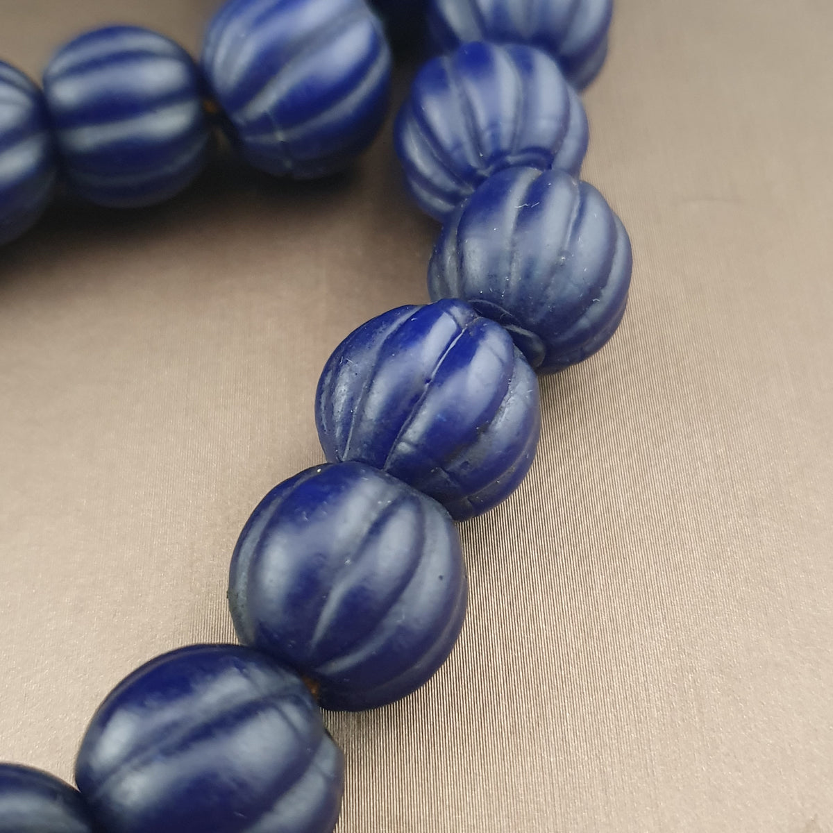 Antique African Deep Blue Melon Shape Glass Beads Strands