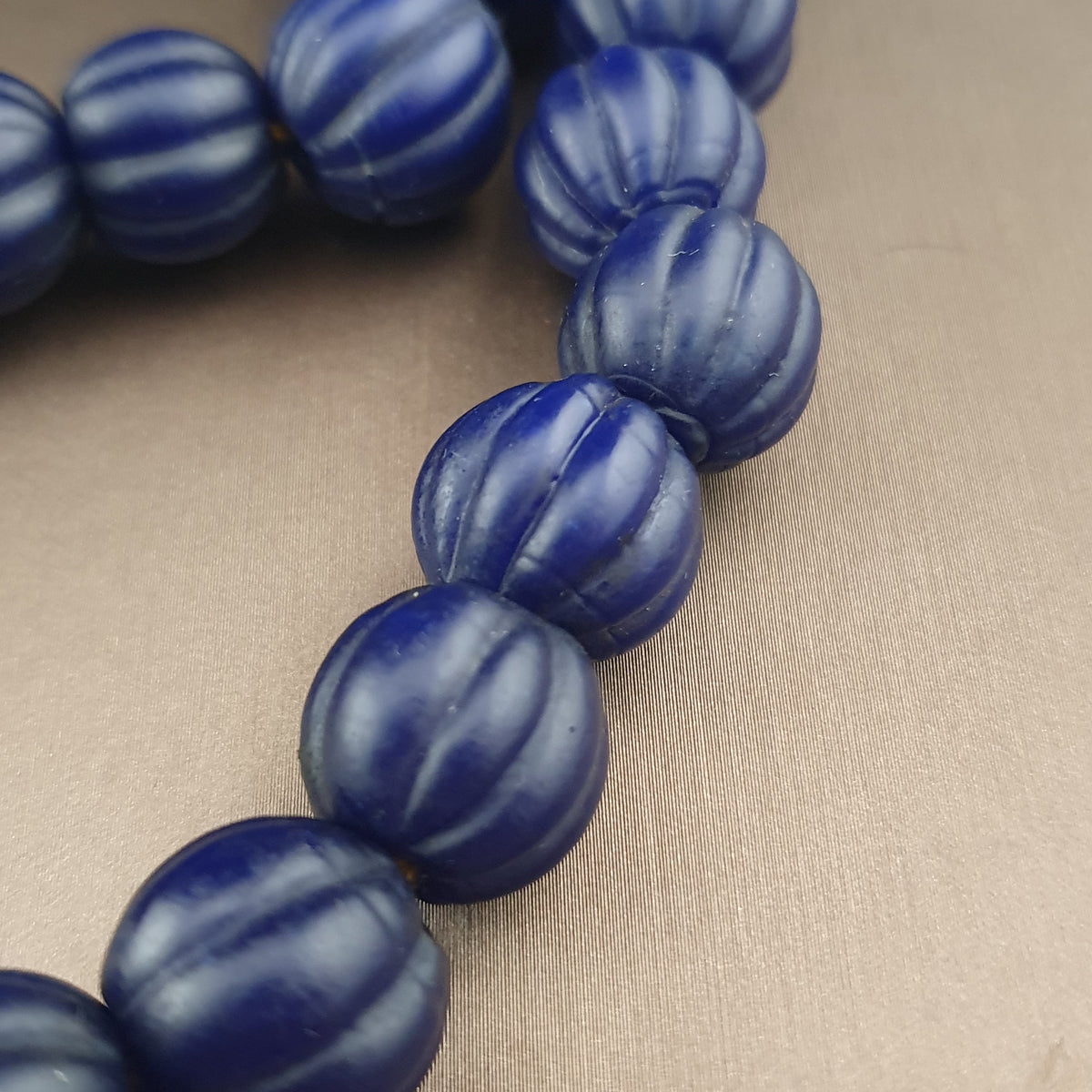 Antique African Deep Blue Melon Shape Glass Beads Strands