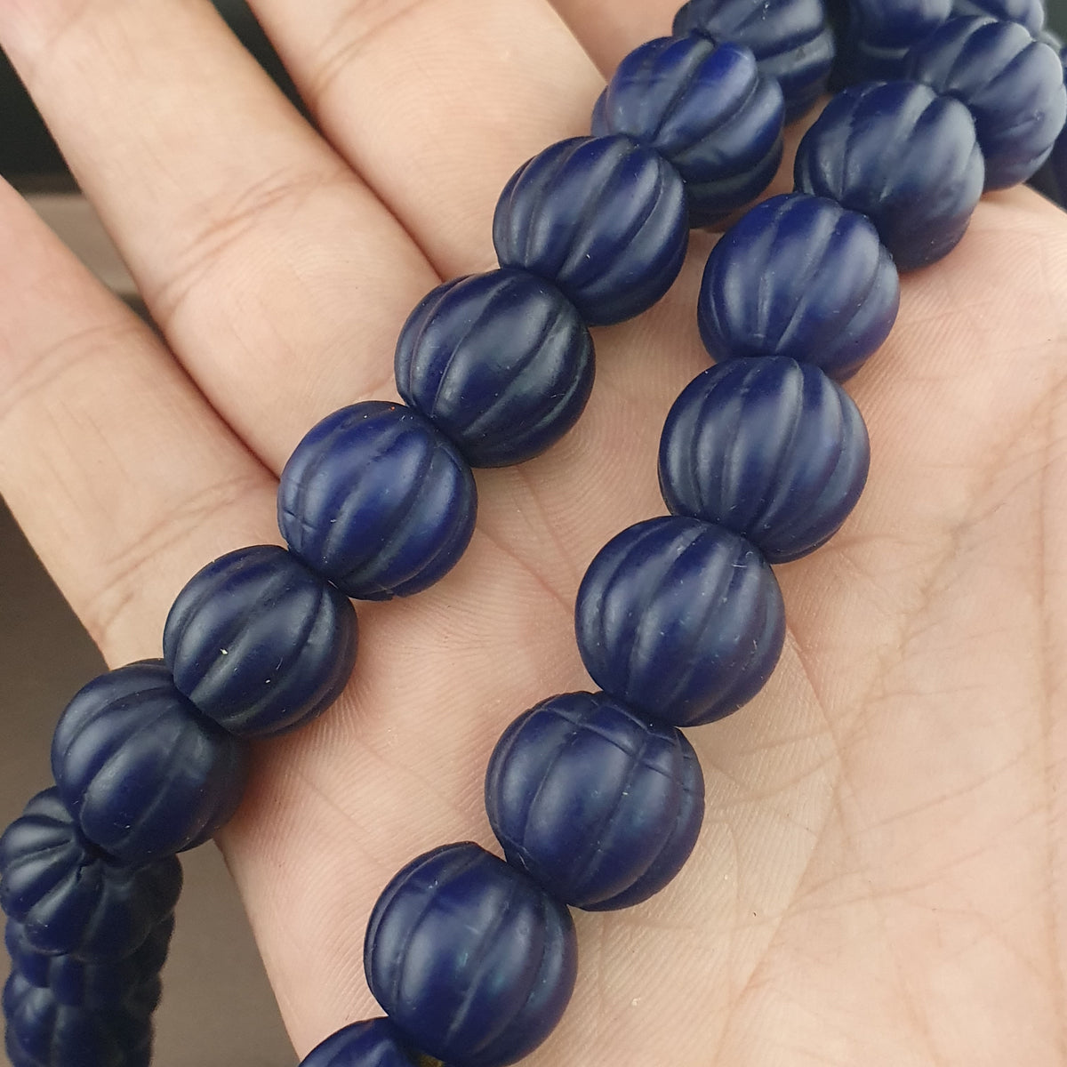 Antique African Deep Blue Melon Shape Glass Beads Strands