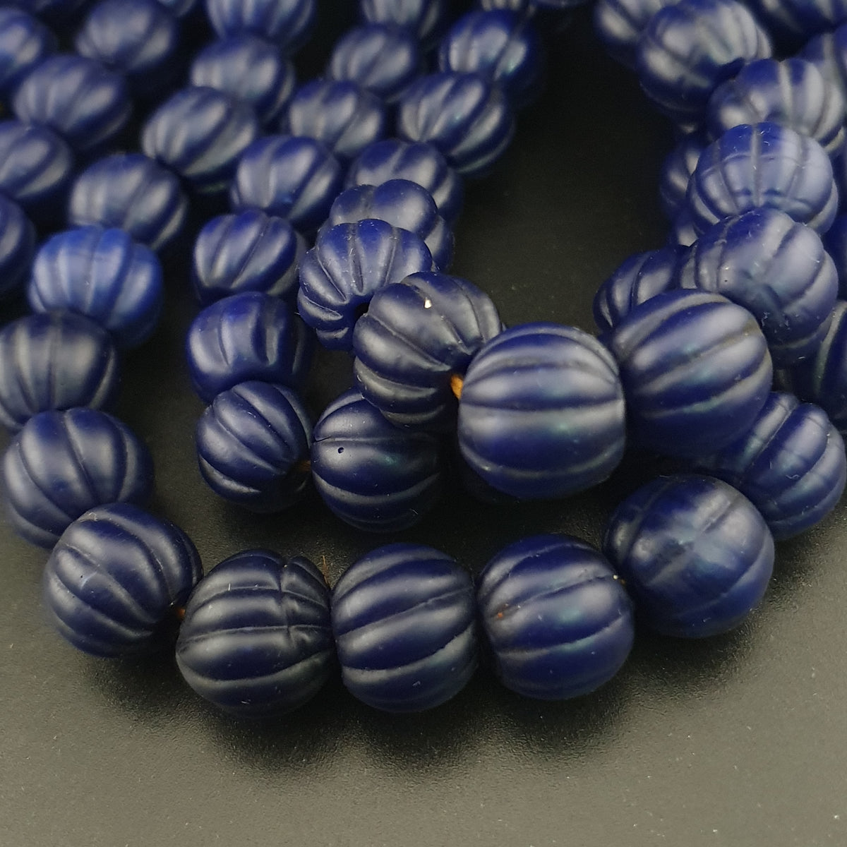 Antique African Deep Blue Melon Shape Glass Beads Strands