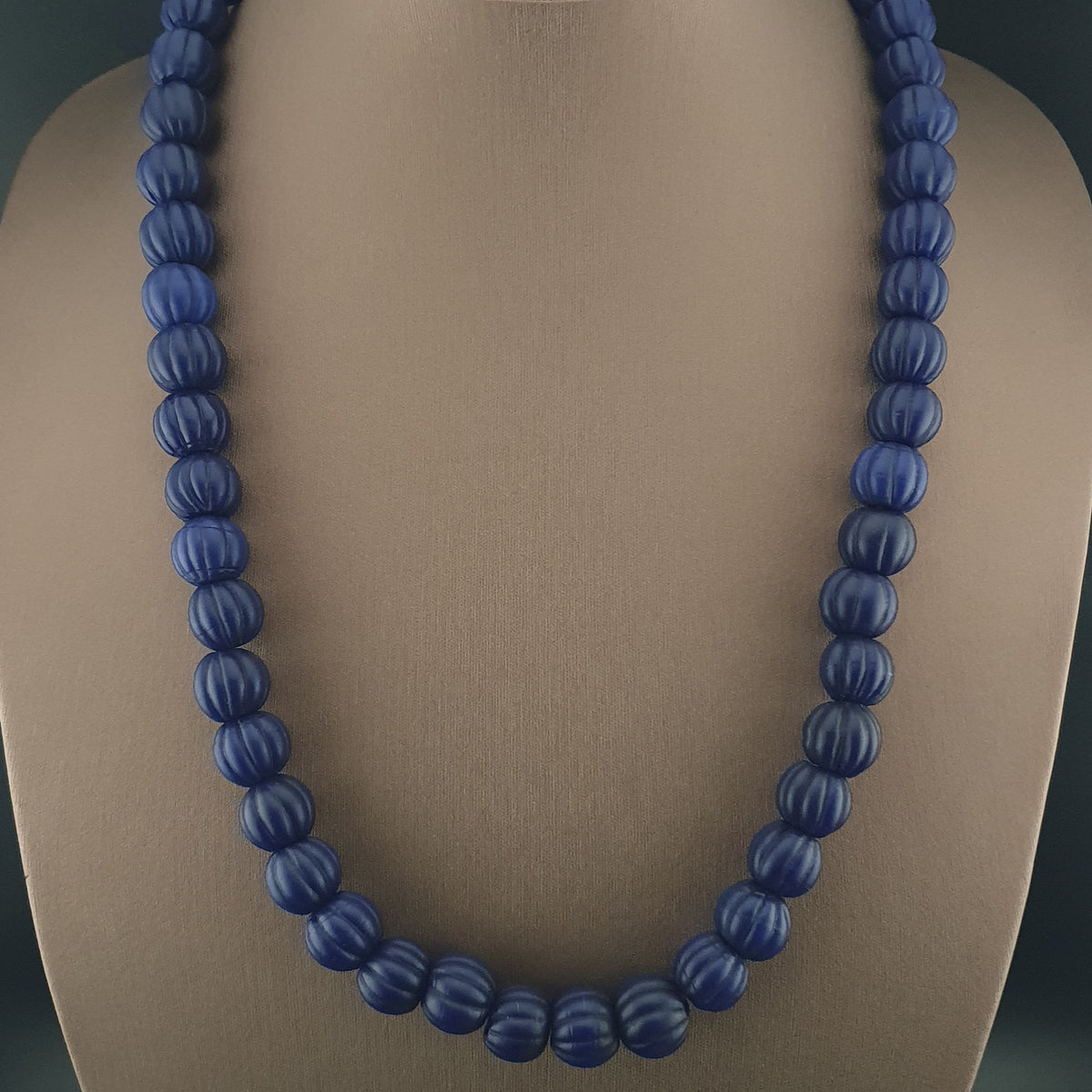 Antique African Deep Blue Melon Shape Glass Beads Strands