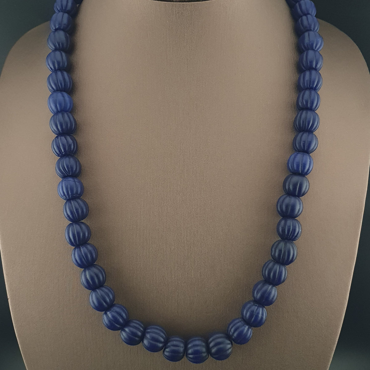 Antique African Deep Blue Melon Shape Glass Beads Strands