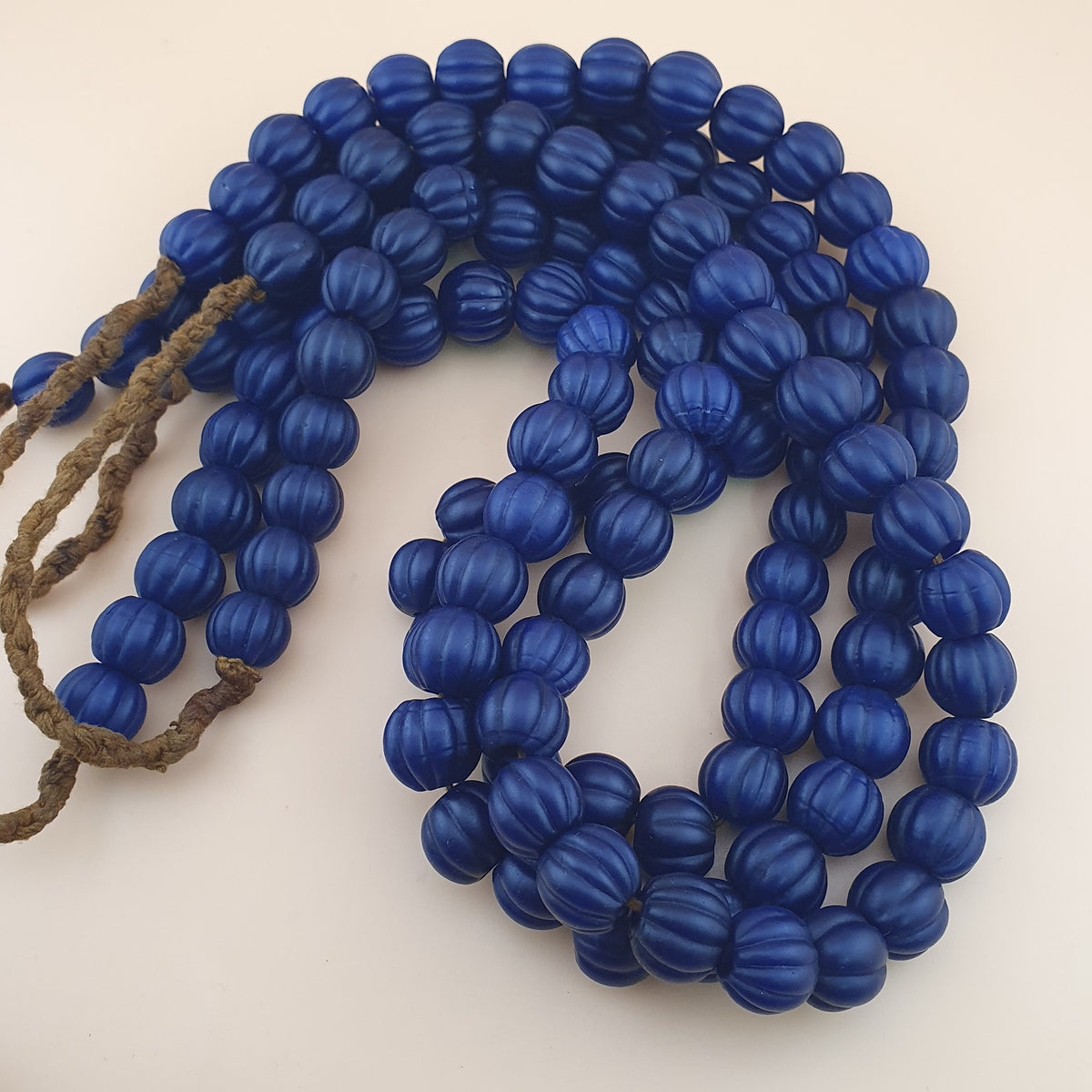 Antique African Deep Blue Melon Shape Glass Beads Strands