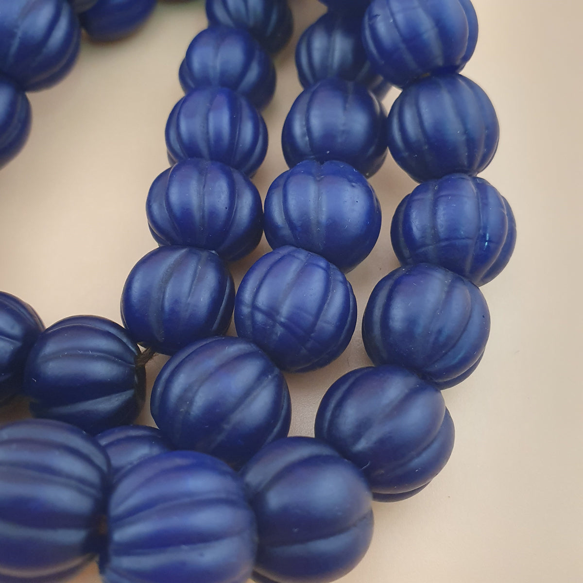 Antique African Deep Blue Melon Shape Glass Beads Strands