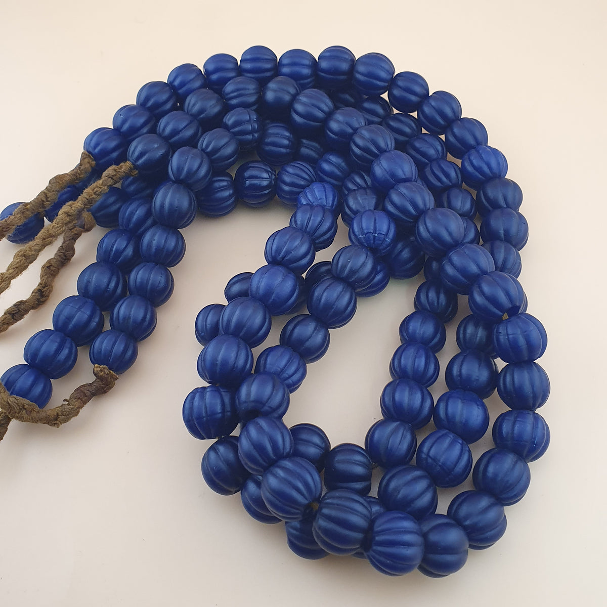 Antique African Deep Blue Melon Shape Glass Beads Strands