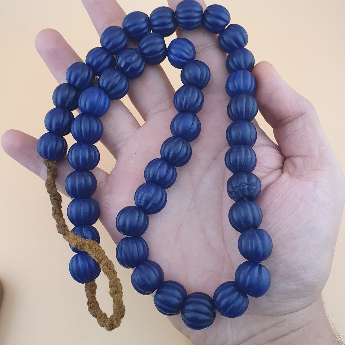 Antique African Deep Blue Melon Shape Glass Beads Strands