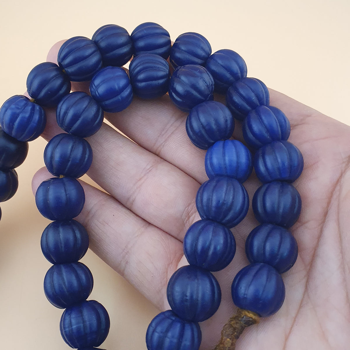 Antique African Deep Blue Melon Shape Glass Beads Strands