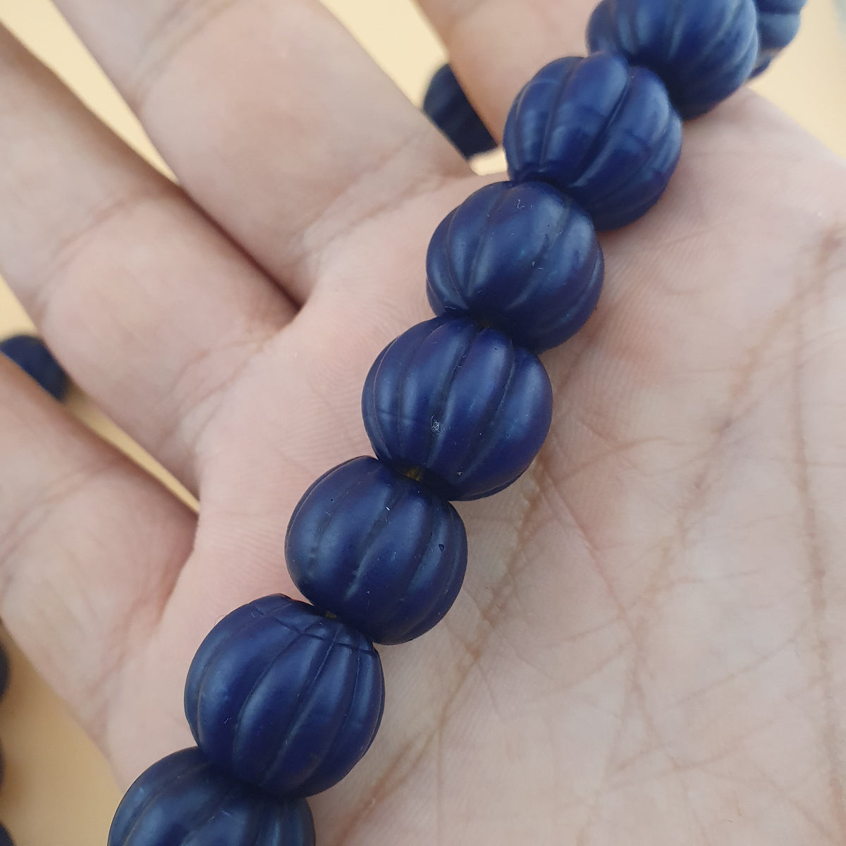 Antique African Deep Blue Melon Shape Glass Beads Strands