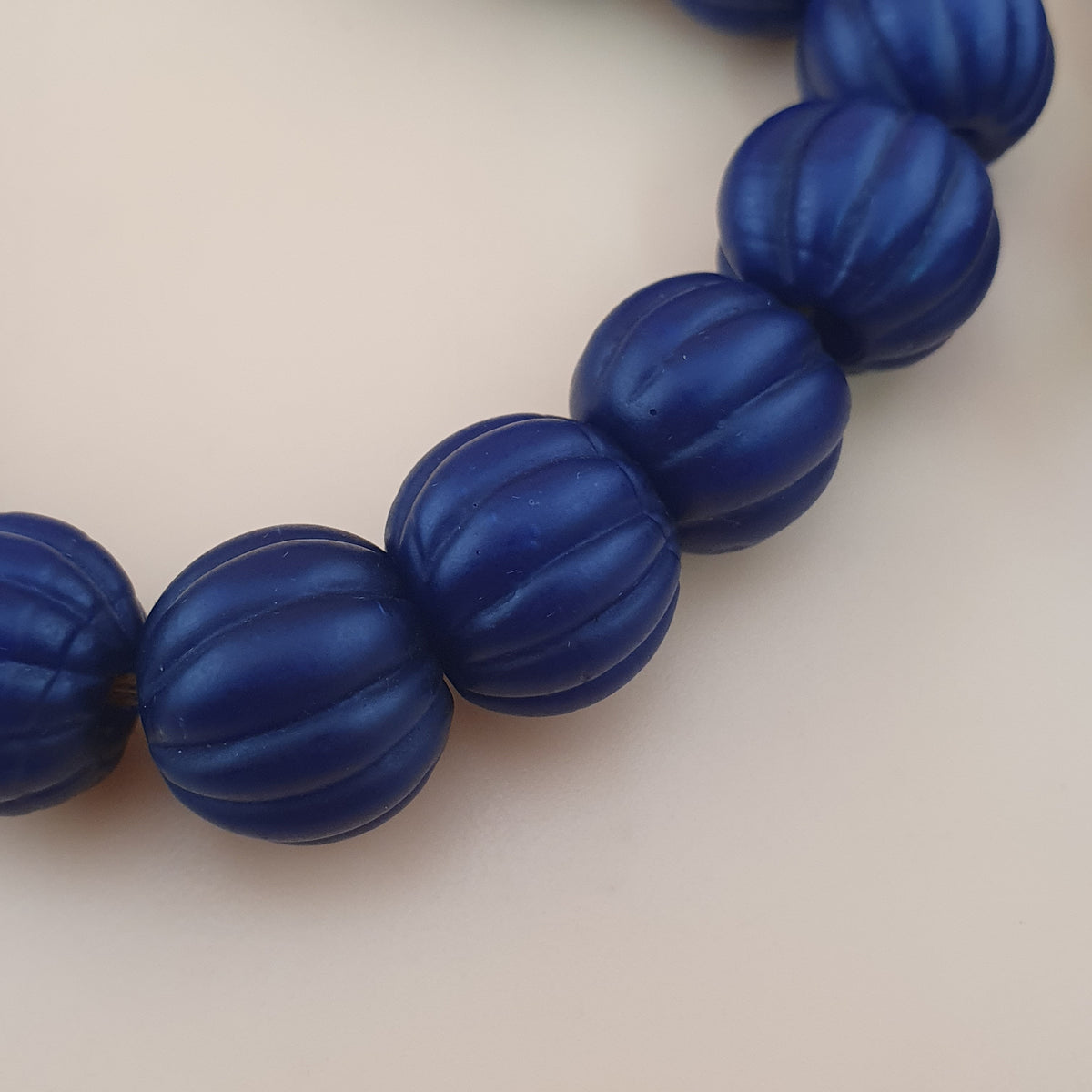 Antique African Deep Blue Melon Shape Glass Beads Strands
