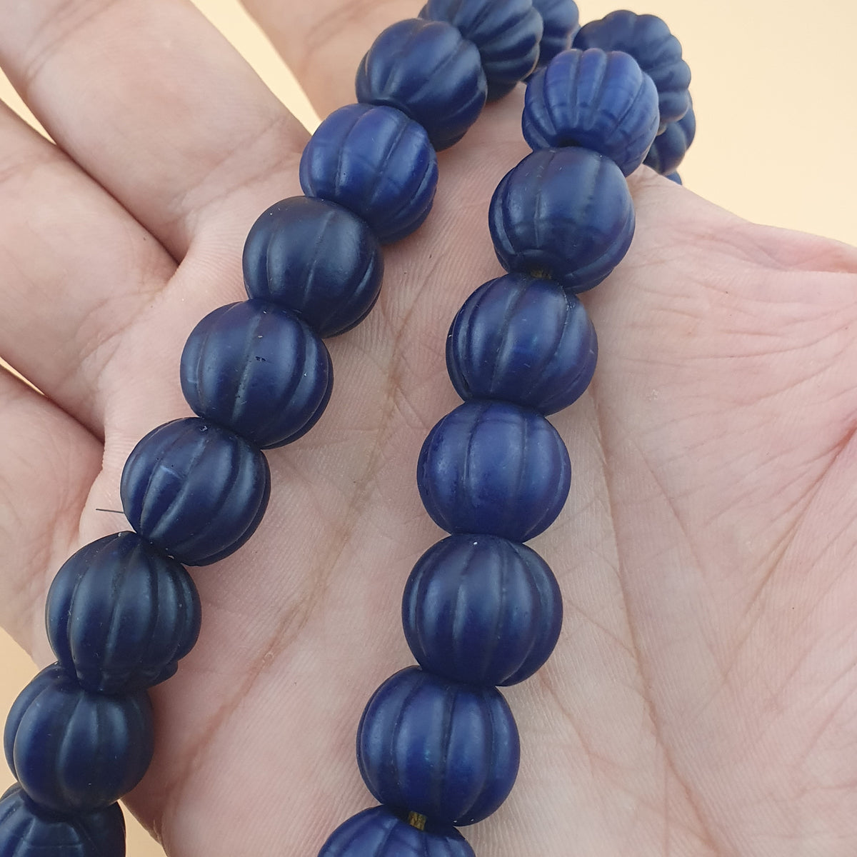 Antique African Deep Blue Melon Shape Glass Beads Strands