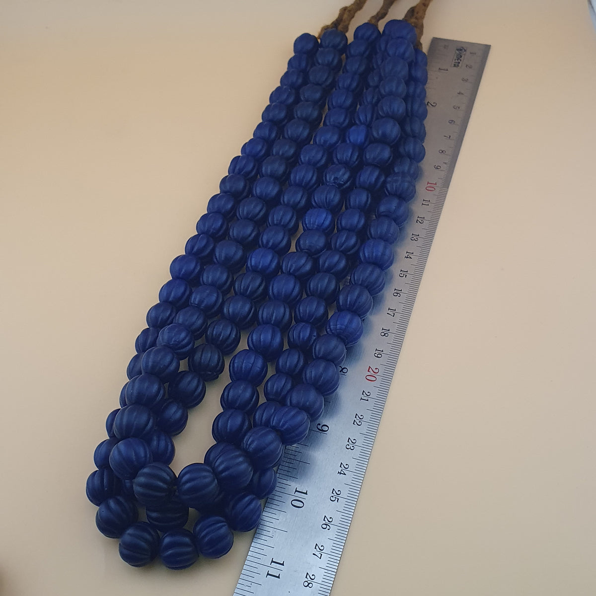 Antique African Deep Blue Melon Shape Glass Beads Strands