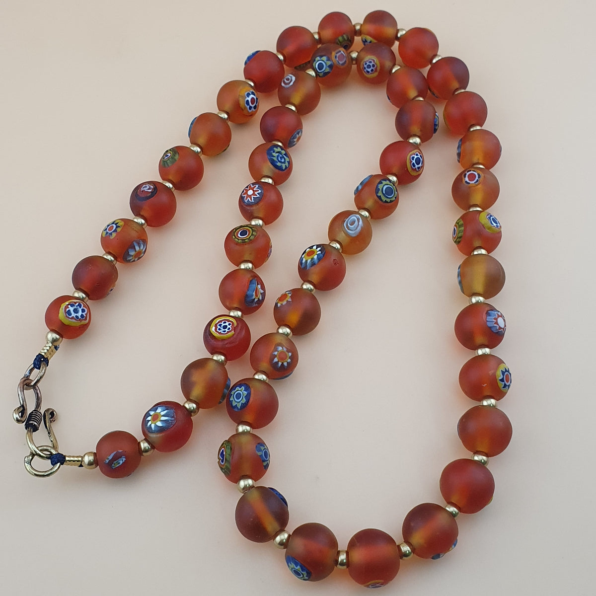 Antique Middle Eastern Style Floral & Eyes Glass Beads Necklace