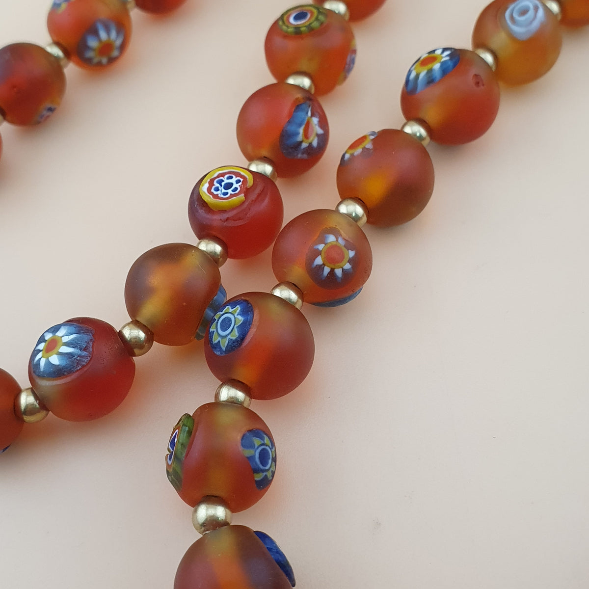 Antique Middle Eastern Style Floral & Eyes Glass Beads Necklace