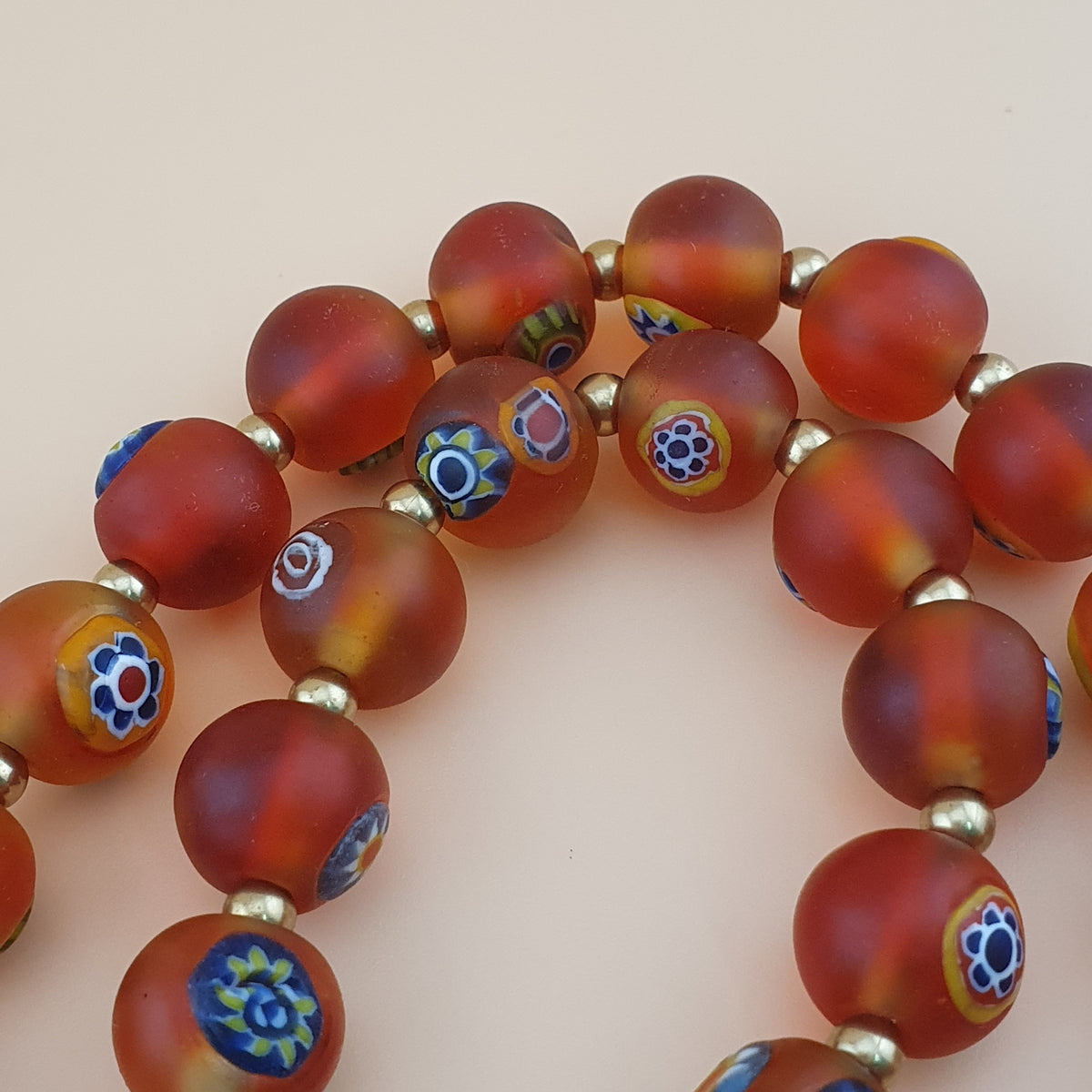 Antique Middle Eastern Style Floral & Eyes Glass Beads Necklace