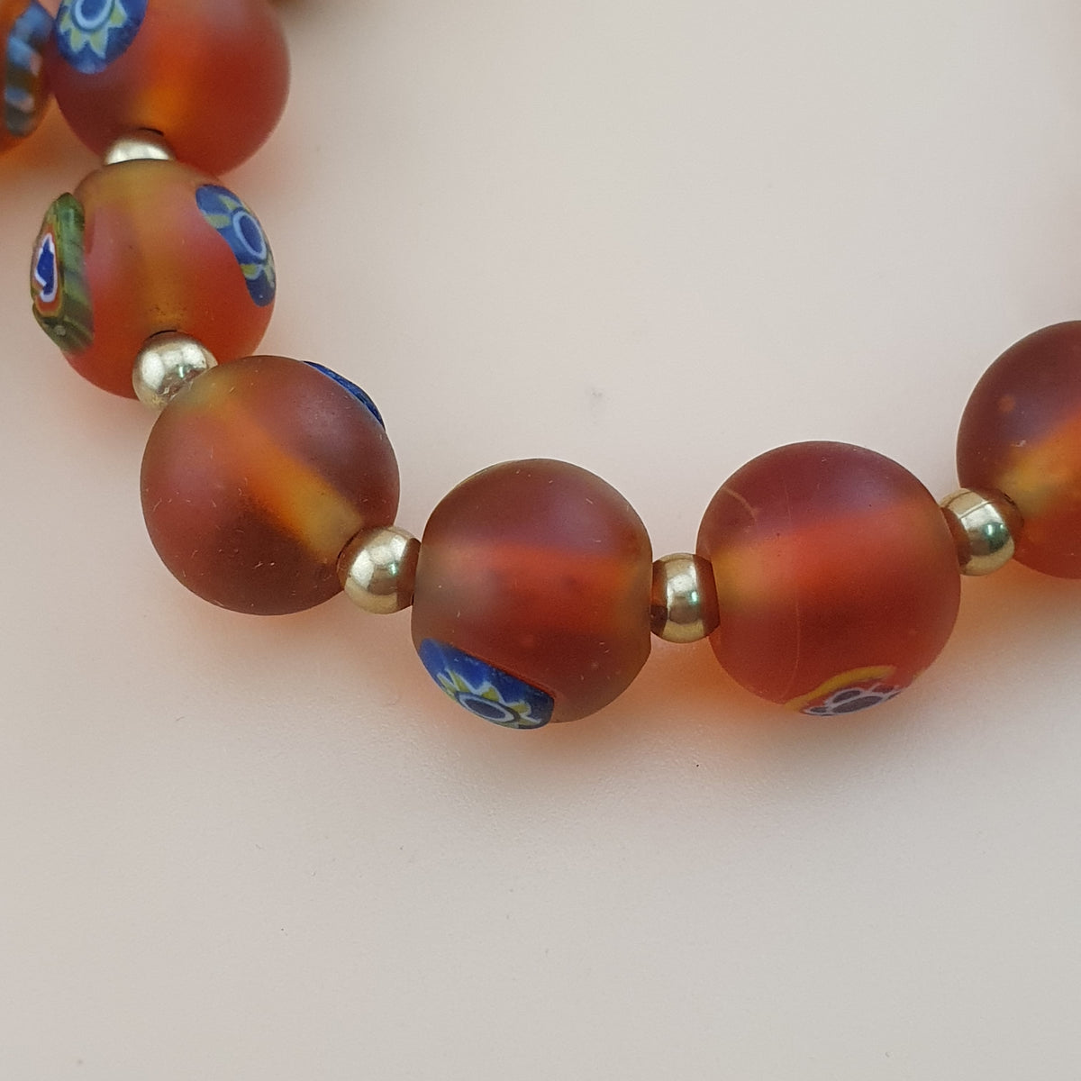 Antique Middle Eastern Style Floral & Eyes Glass Beads Necklace