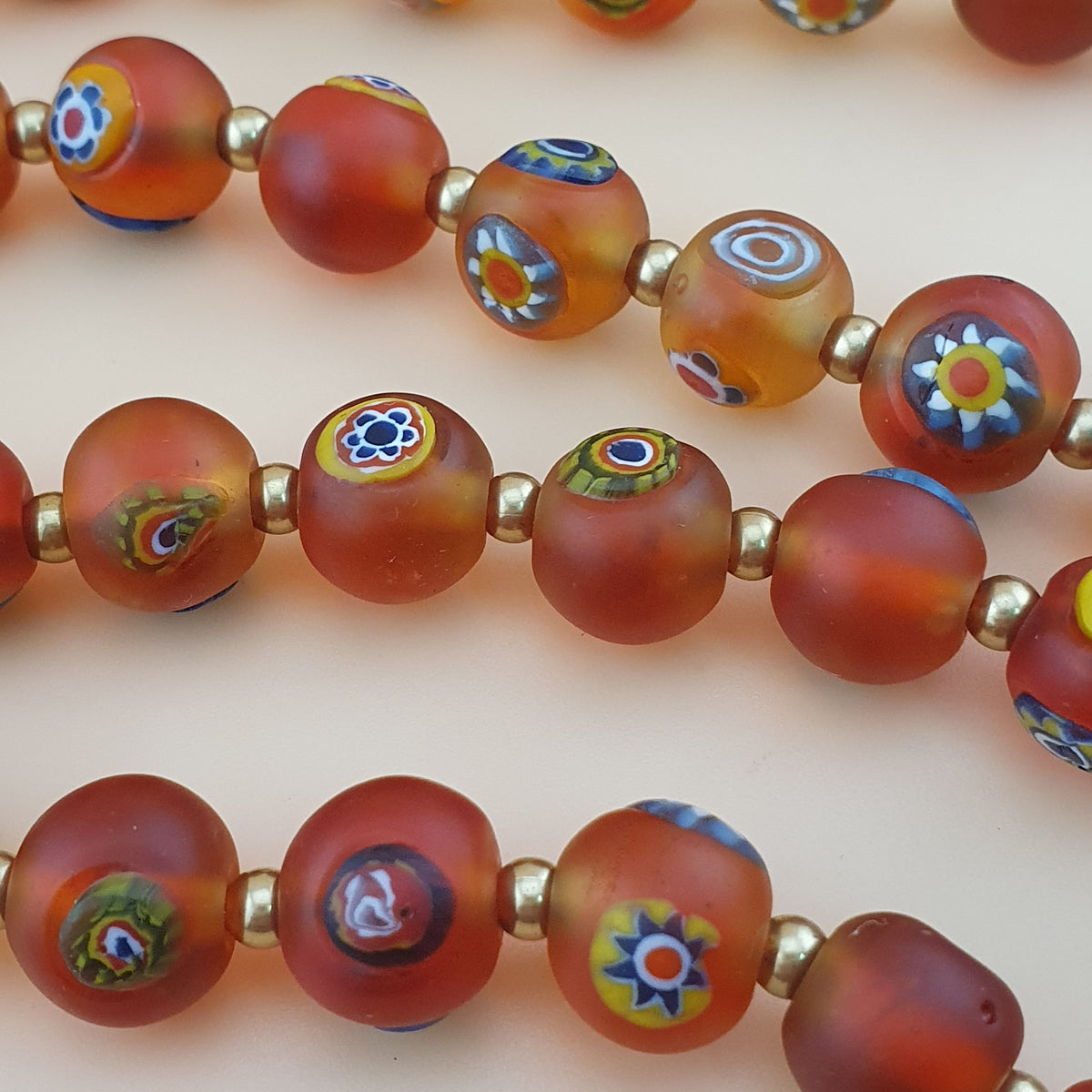 Antique Middle Eastern Style Floral & Eyes Glass Beads Necklace