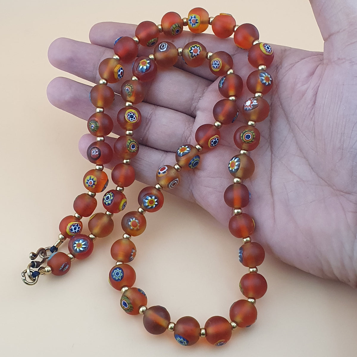 Antique Middle Eastern Style Floral & Eyes Glass Beads Necklace