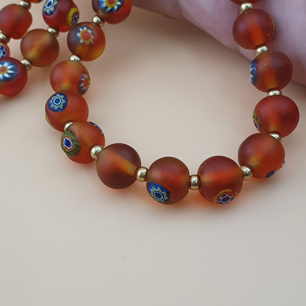 Antique Middle Eastern Style Floral & Eyes Glass Beads Necklace