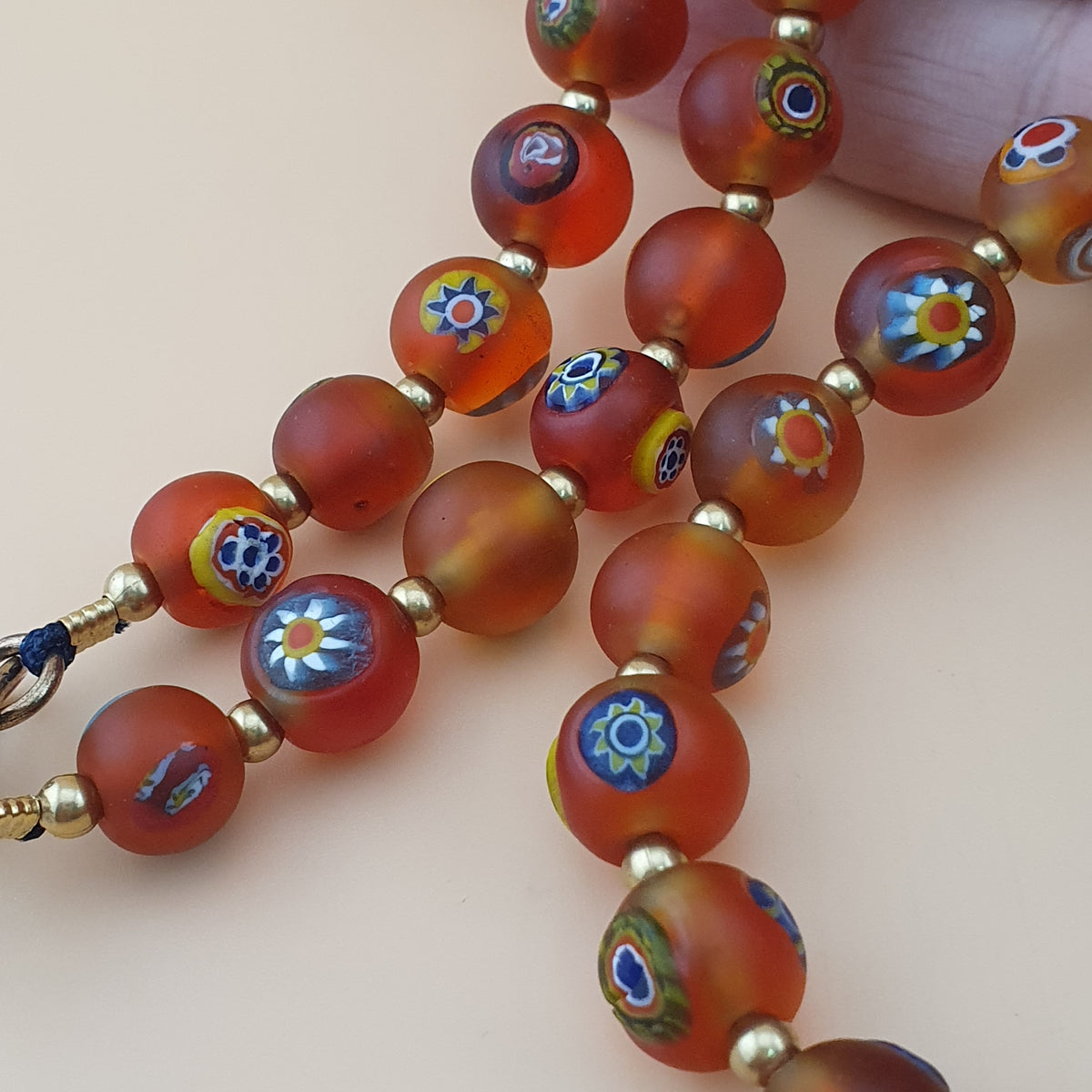 Antique Middle Eastern Style Floral & Eyes Glass Beads Necklace