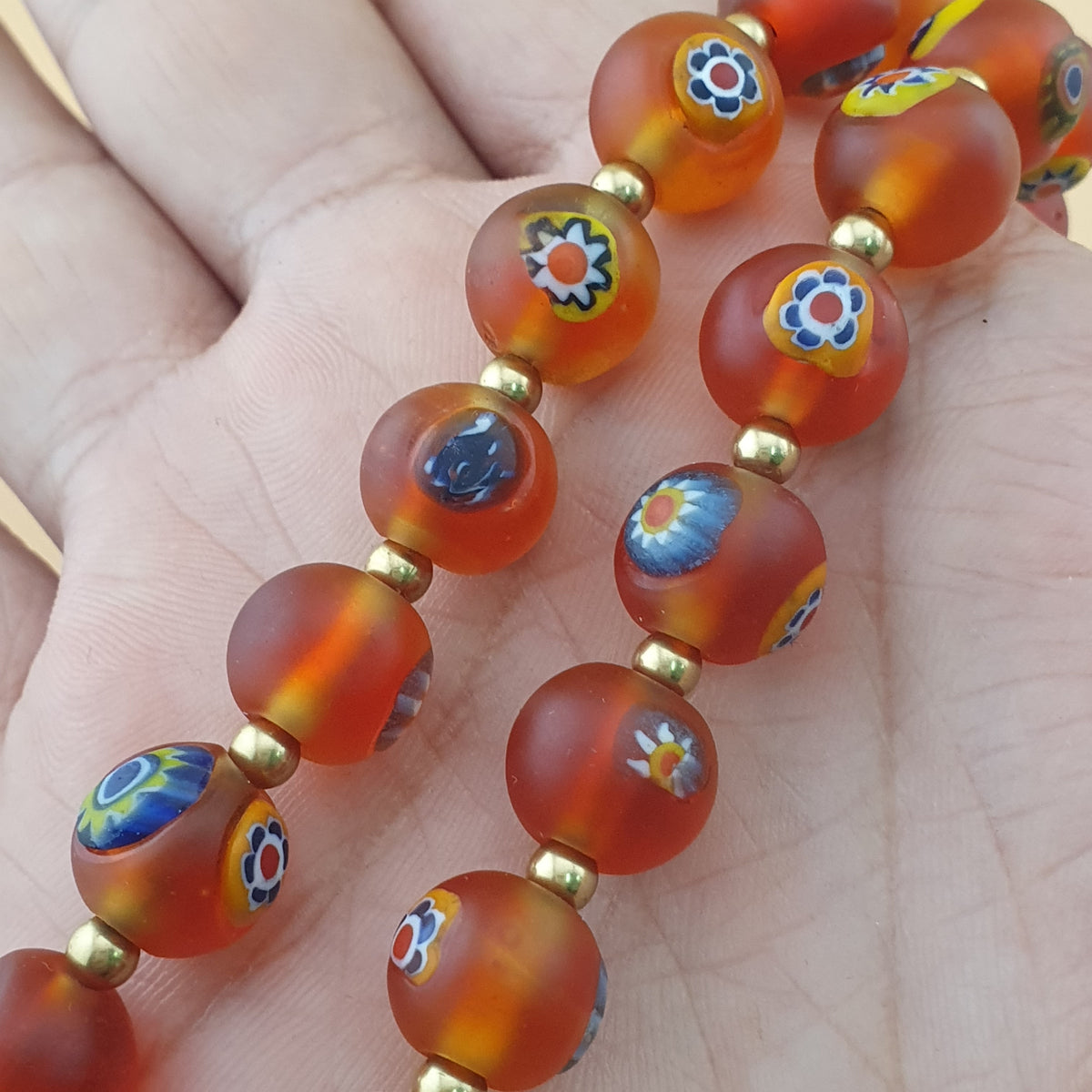 Antique Middle Eastern Style Floral & Eyes Glass Beads Necklace