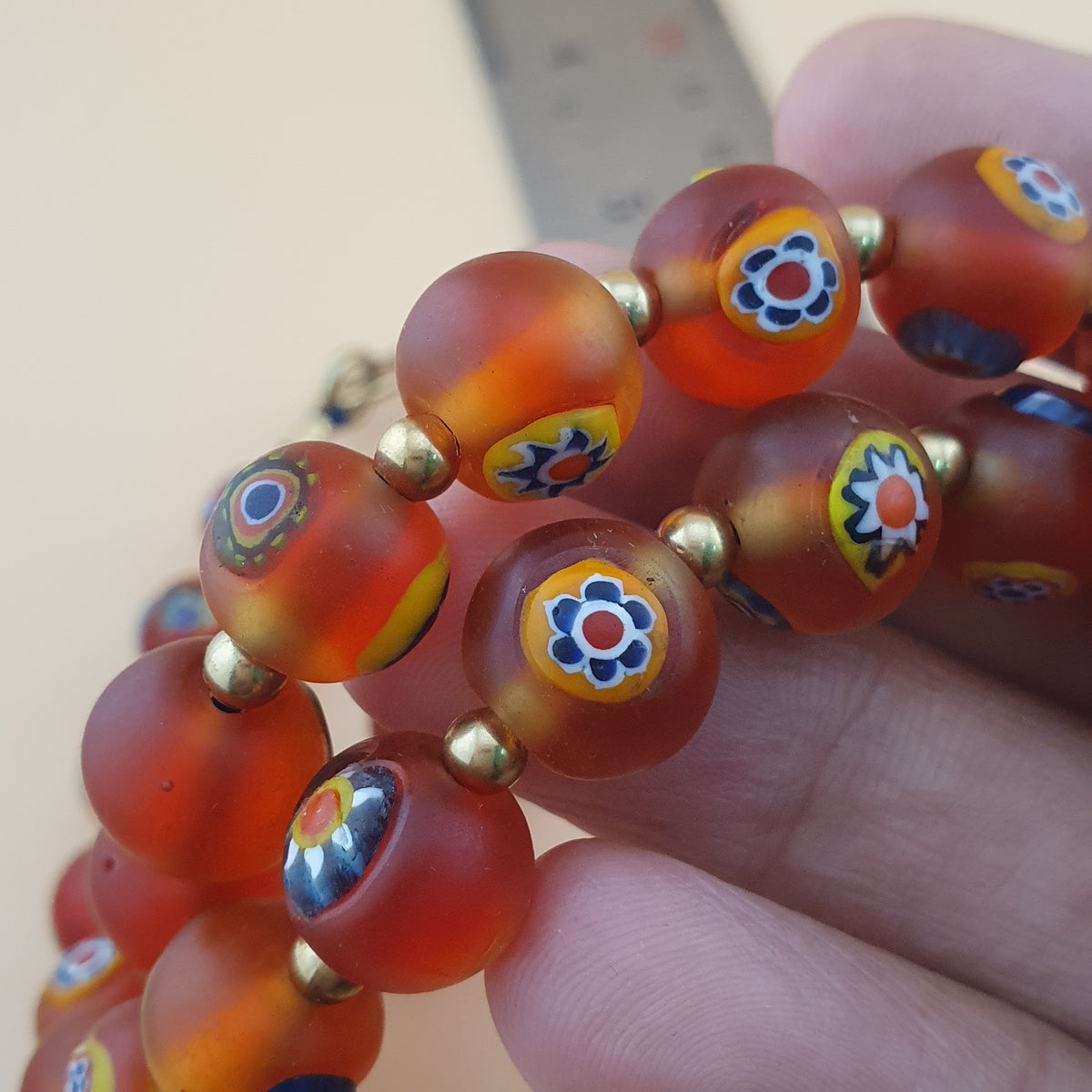 Antique Middle Eastern Style Floral & Eyes Glass Beads Necklace