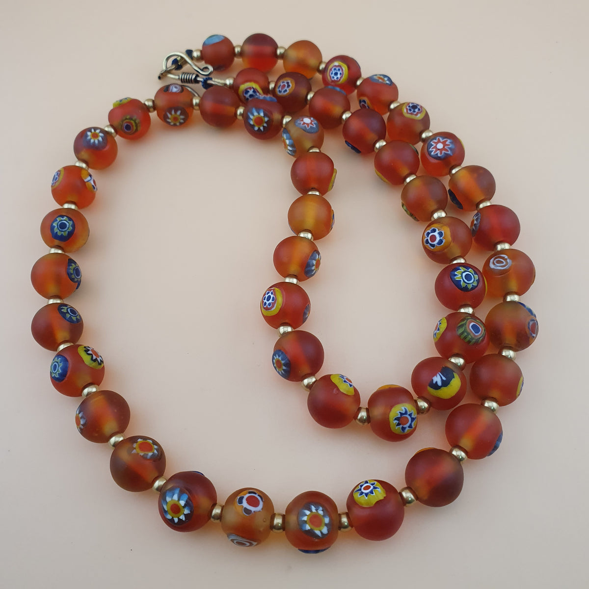 Antique Middle Eastern Style Floral & Eyes Glass Beads Necklace