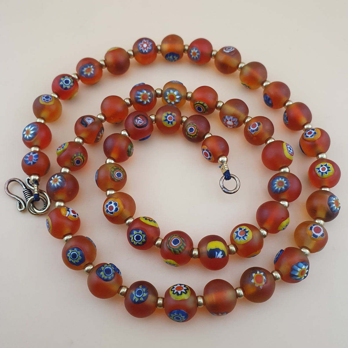 Antique Middle Eastern Style Floral & Eyes Glass Beads Necklace