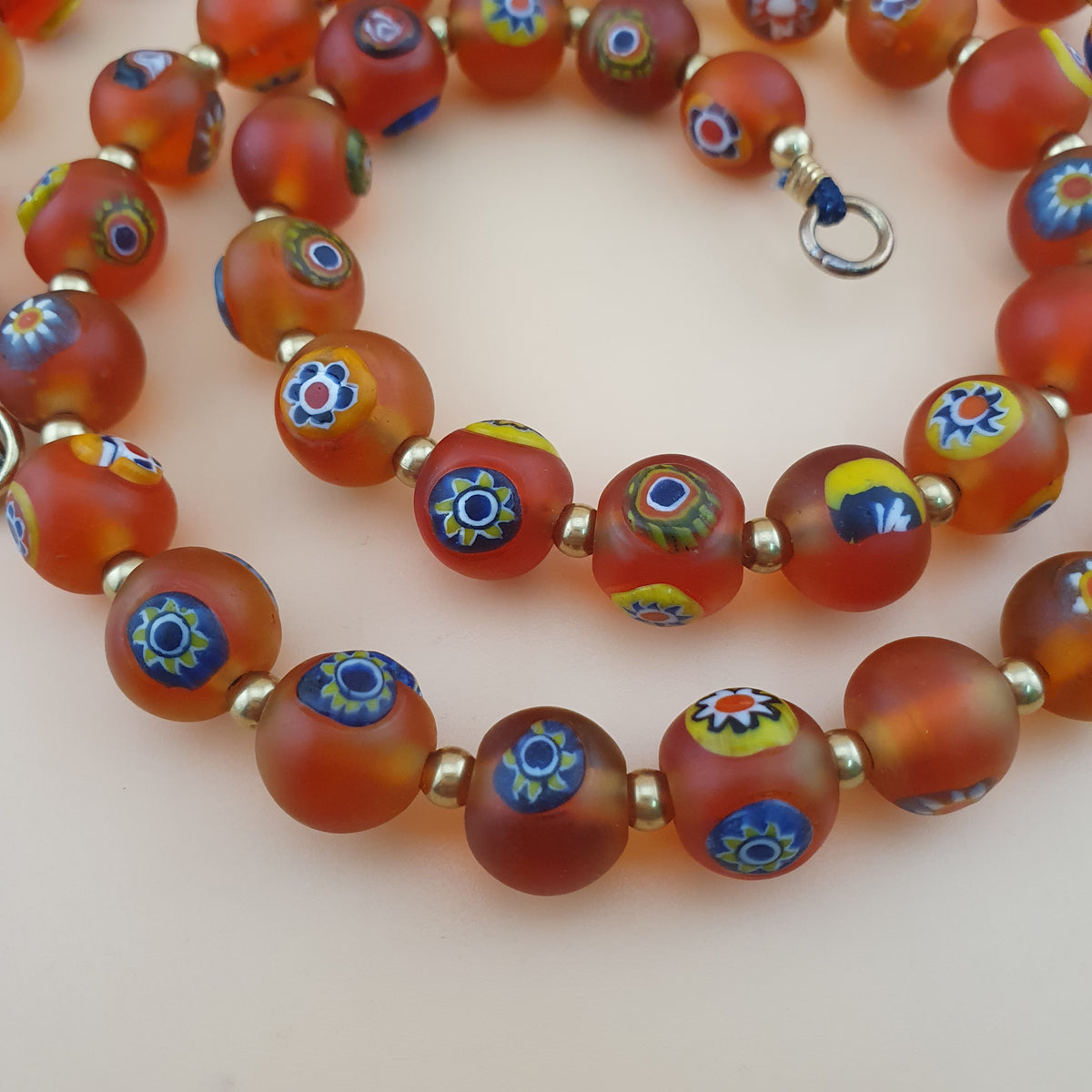 Antique Middle Eastern Style Floral & Eyes Glass Beads Necklace