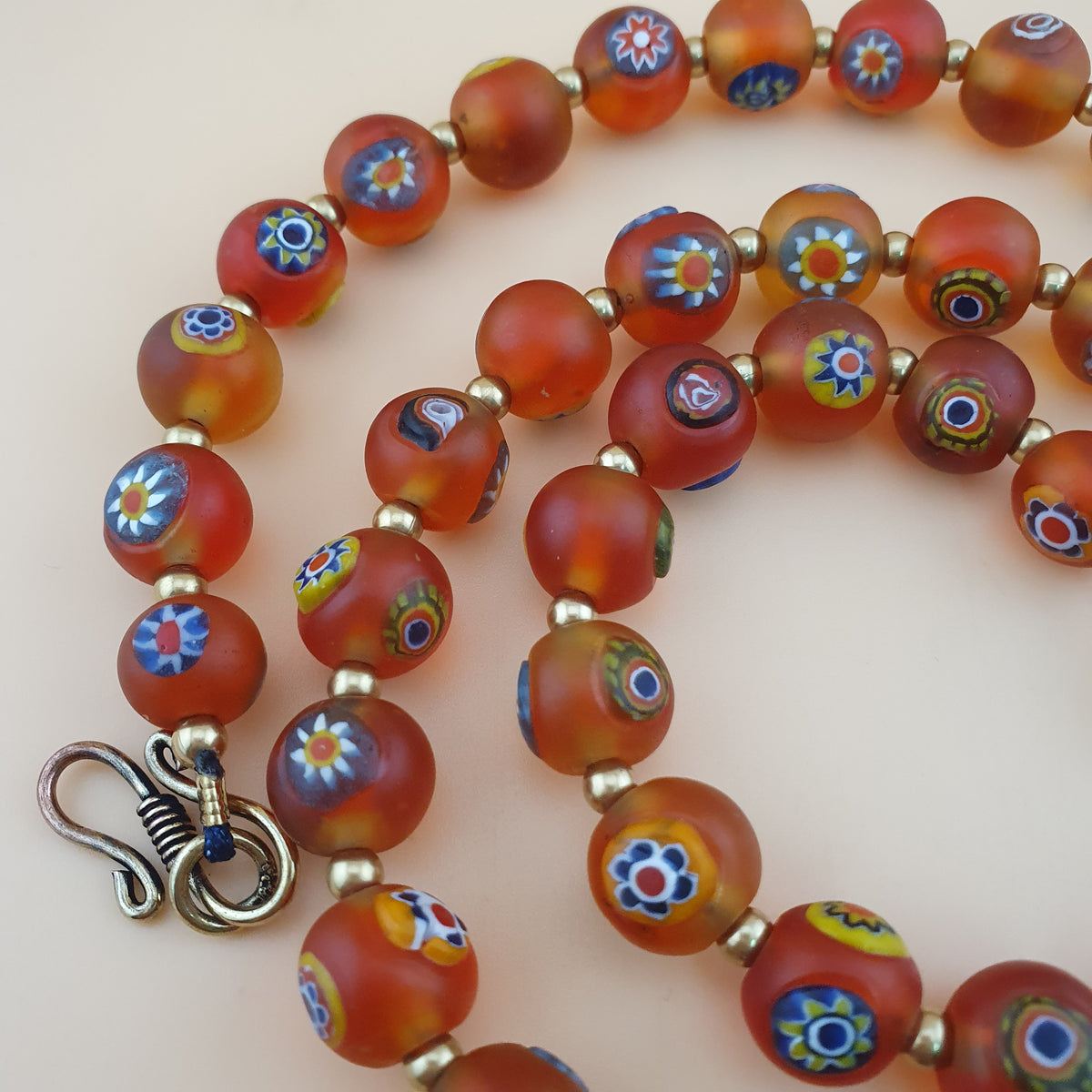 Antique Middle Eastern Style Floral & Eyes Glass Beads Necklace