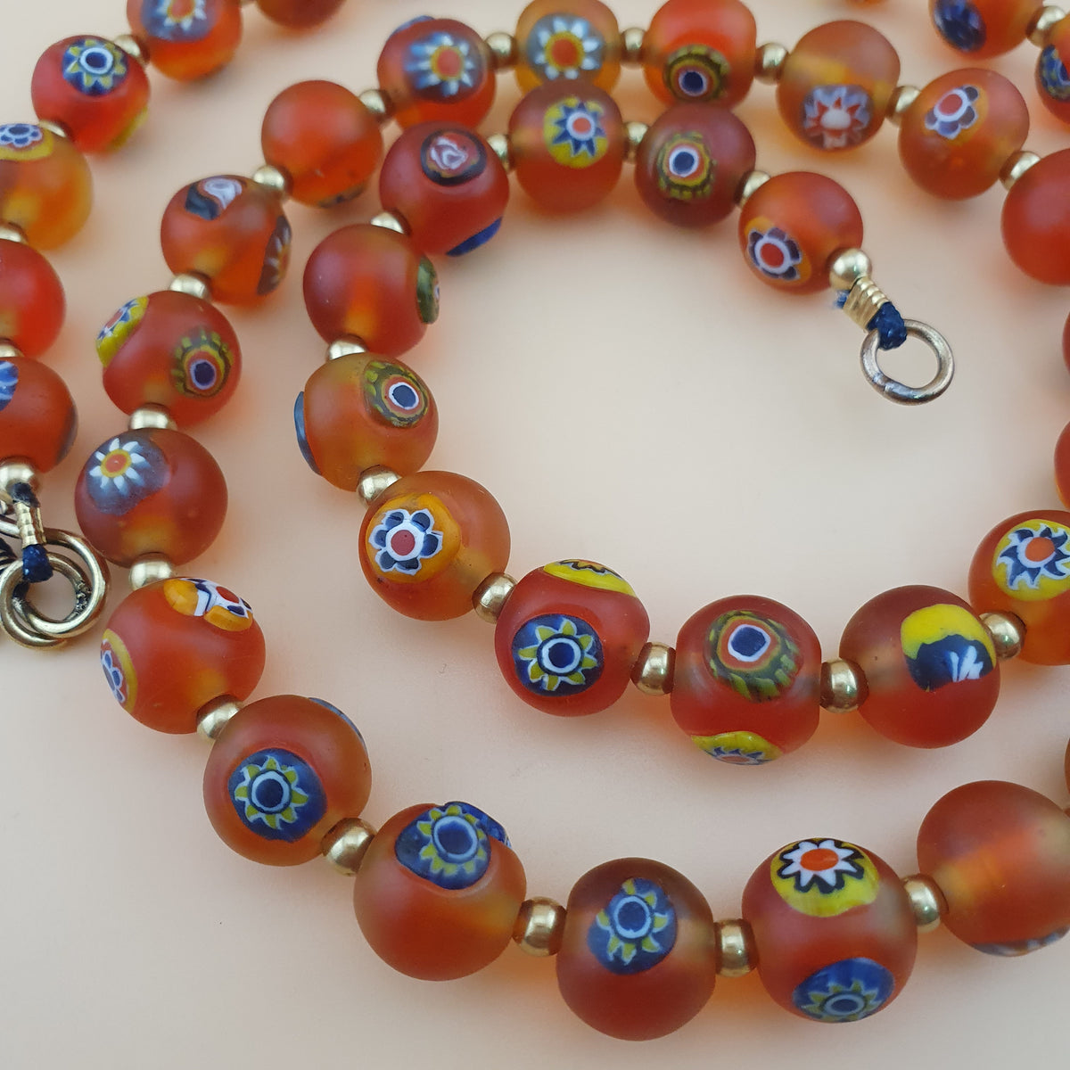 Antique Middle Eastern Style Floral & Eyes Glass Beads Necklace
