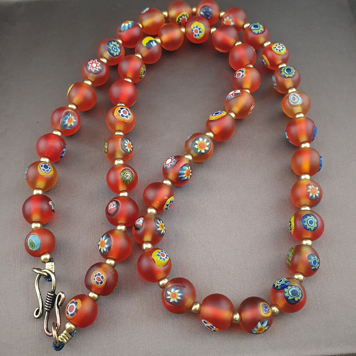Antique Middle Eastern Style Floral & Eyes Glass Beads Necklace