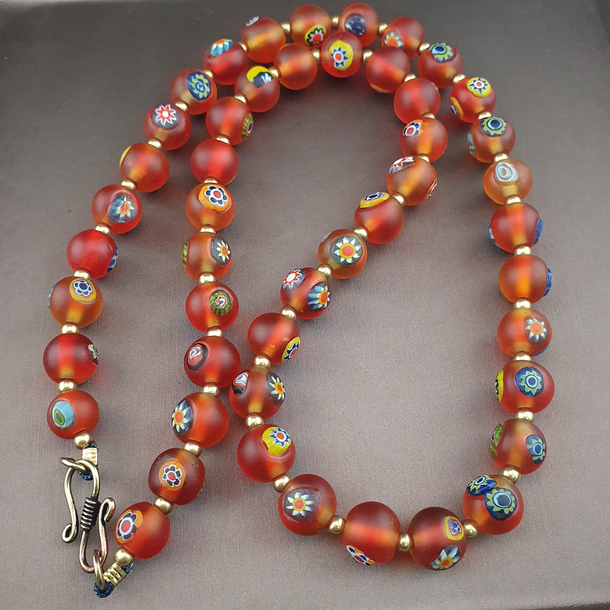 Antique Middle Eastern Style Floral & Eyes Glass Beads Necklace