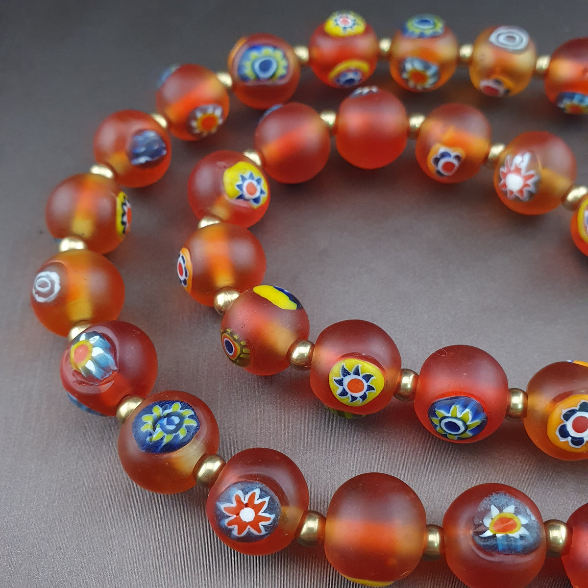 Antique Middle Eastern Style Floral & Eyes Glass Beads Necklace