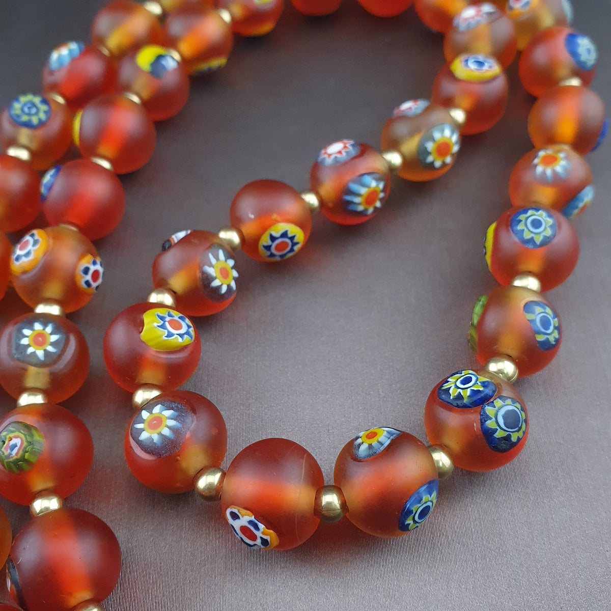 Antique Middle Eastern Style Floral & Eyes Glass Beads Necklace