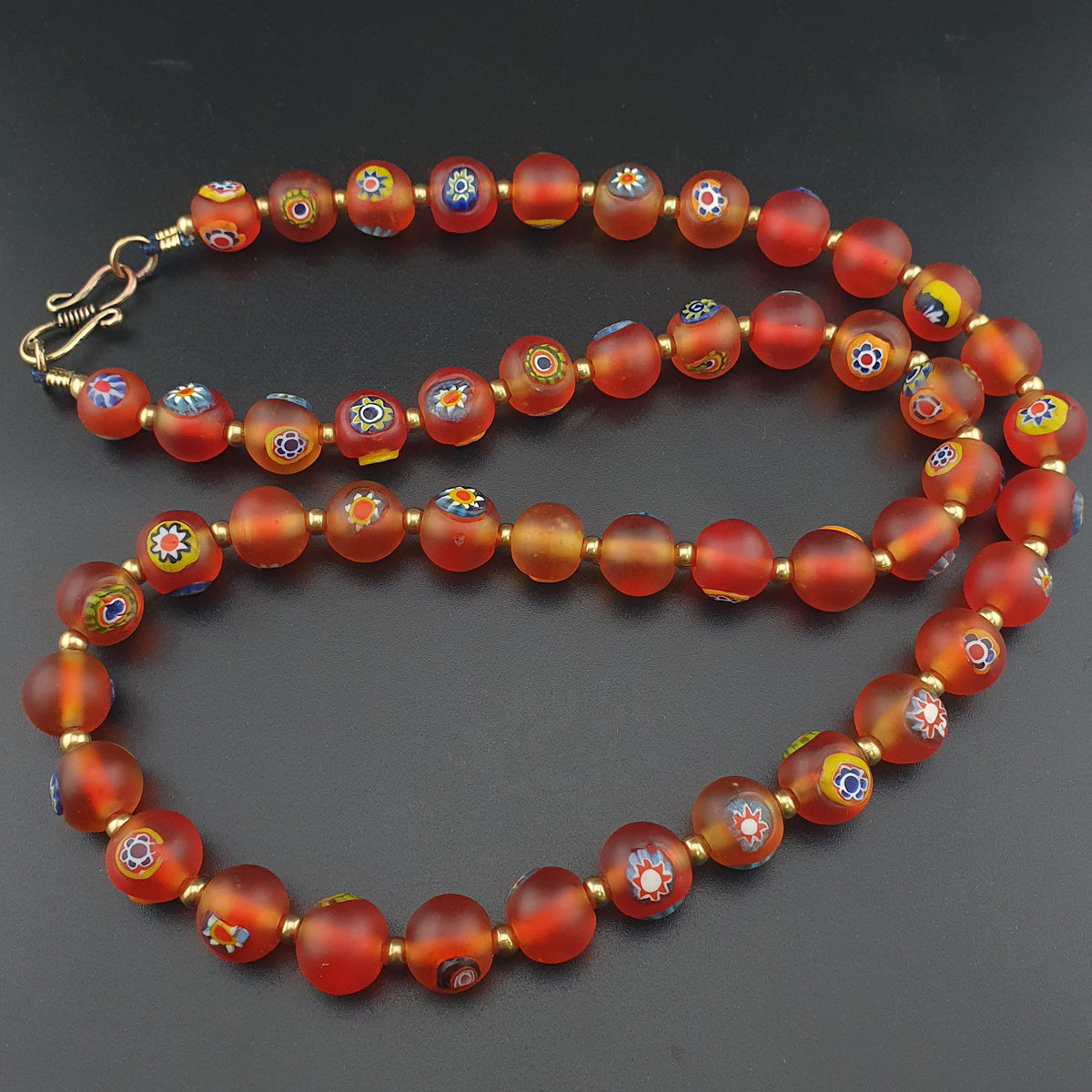 Antique Middle Eastern Style Floral & Eyes Glass Beads Necklace
