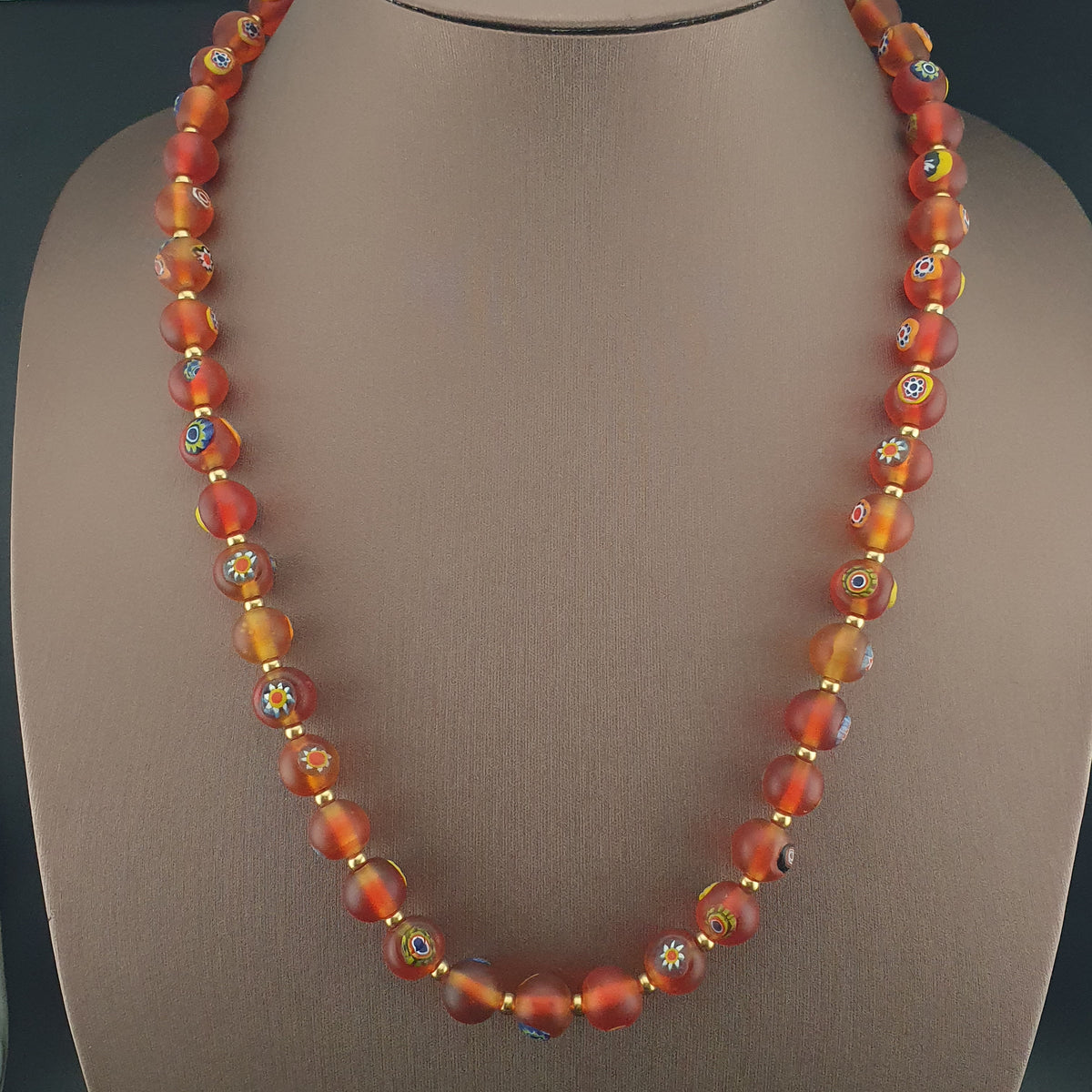 Antique Middle Eastern Style Floral & Eyes Glass Beads Necklace