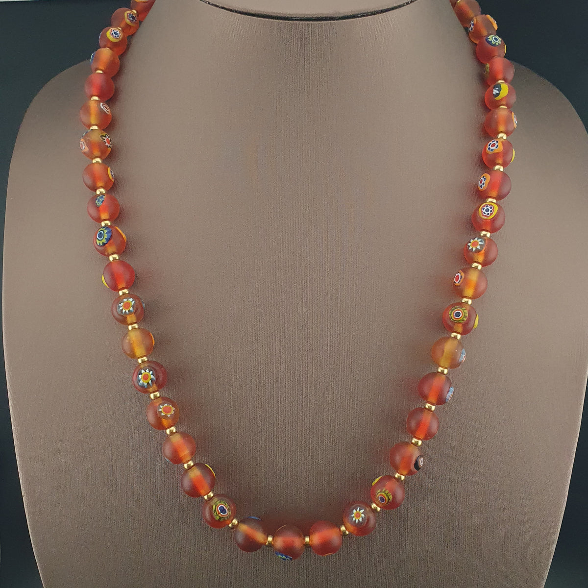 Antique Middle Eastern Style Floral & Eyes Glass Beads Necklace
