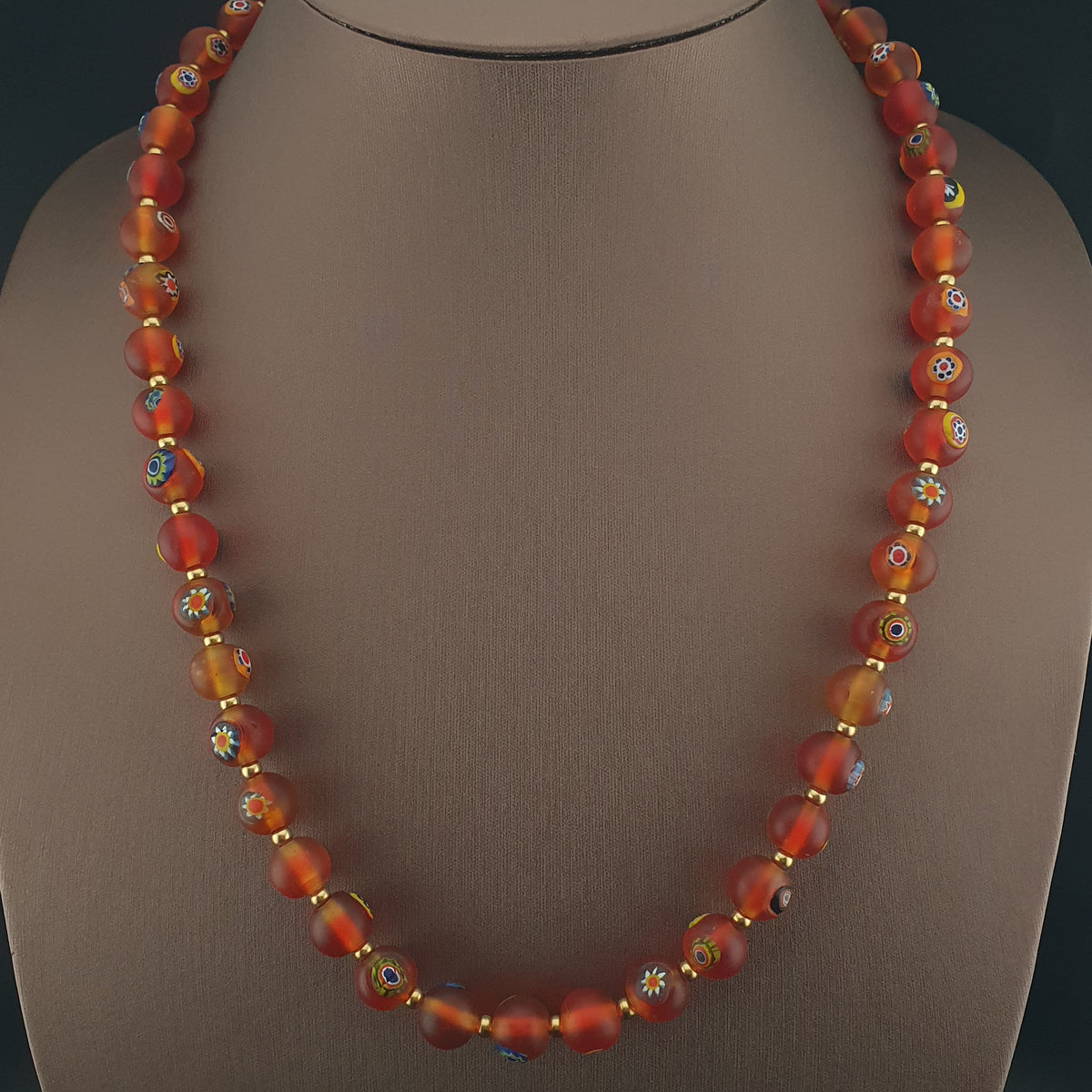 Antique Middle Eastern Style Floral & Eyes Glass Beads Necklace