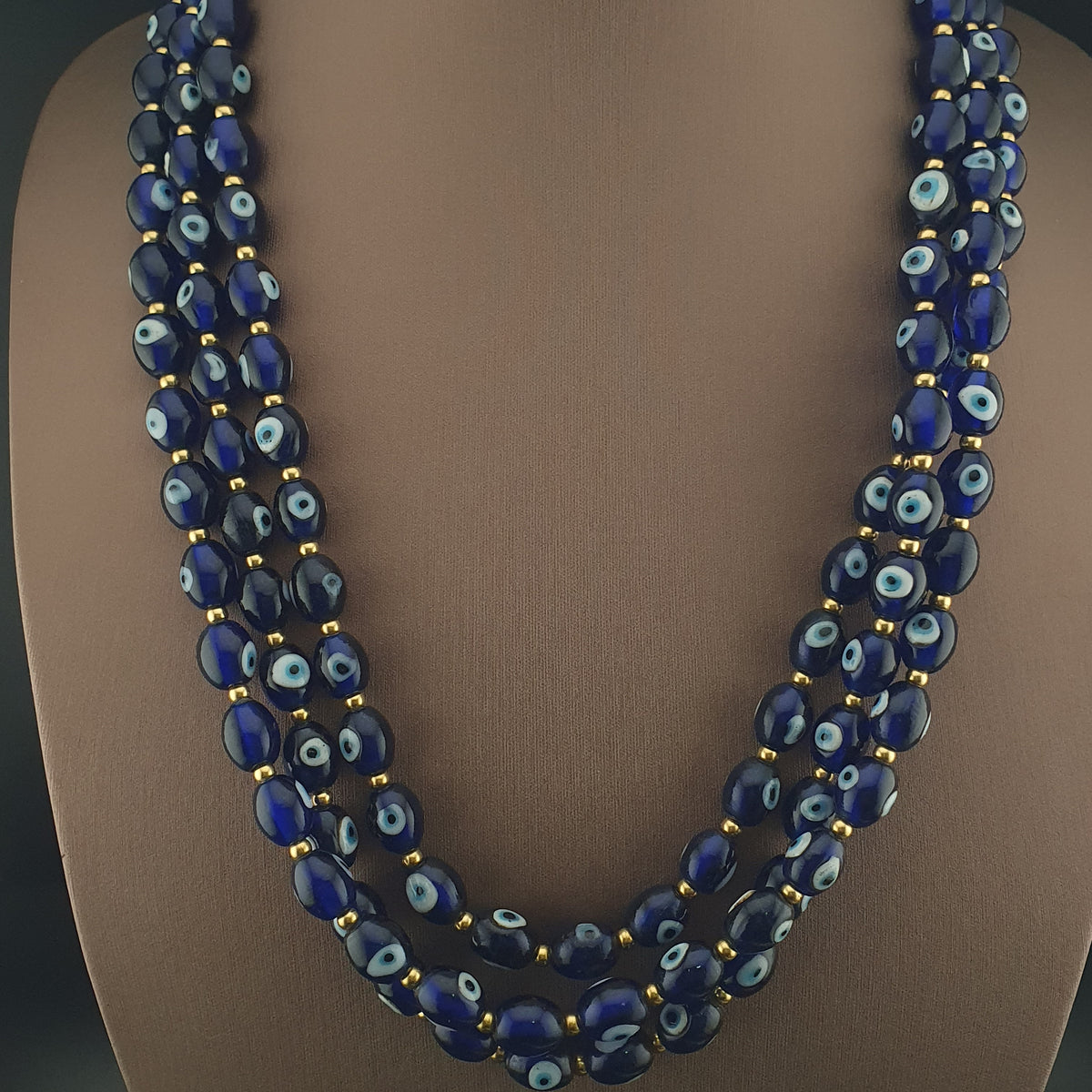 Collier de perles en verre œil de Hamsa de style vénitien antique